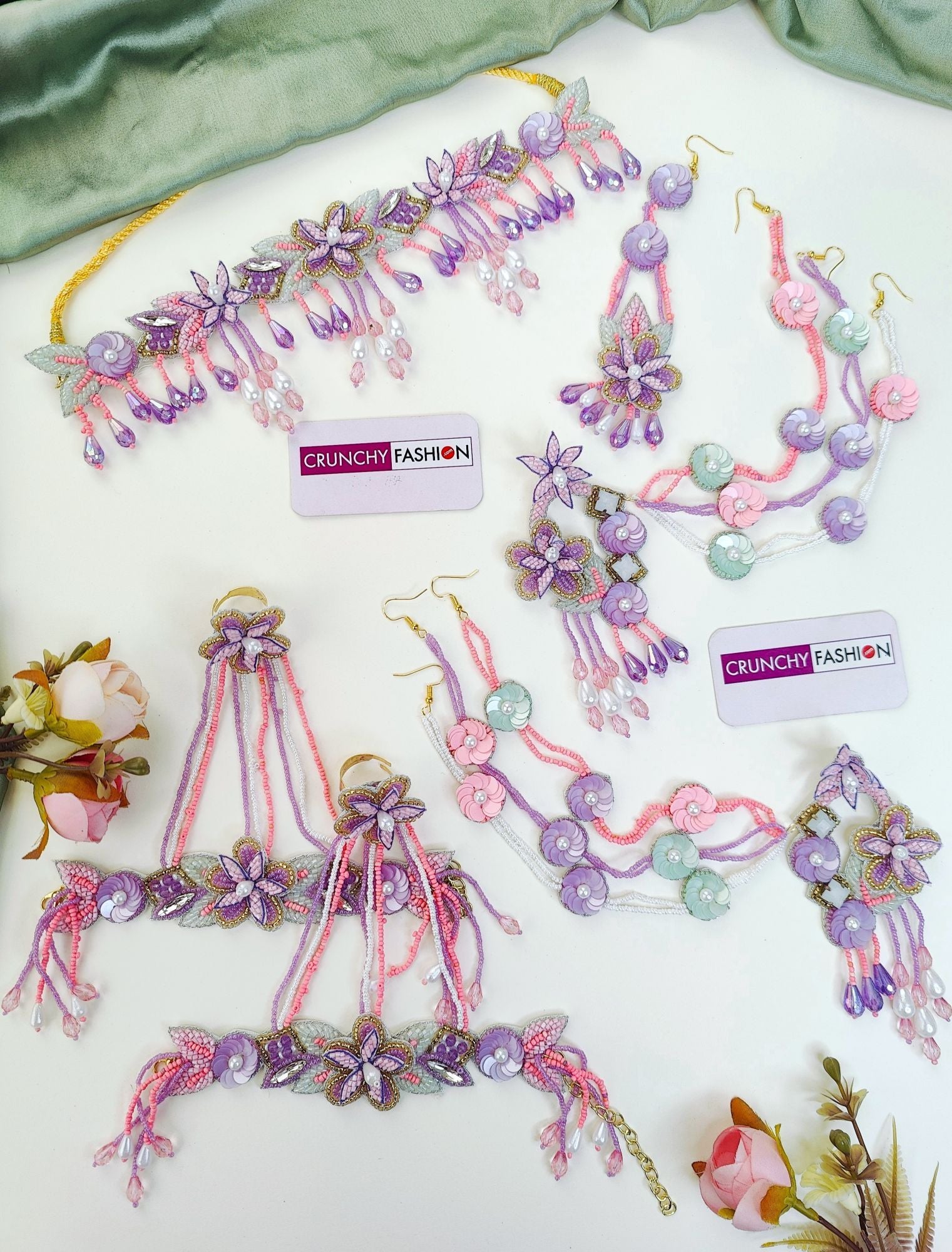 Handmade Lavender 3D Floral jewellery set for brides, ideal for wedding and haldi ceremonies