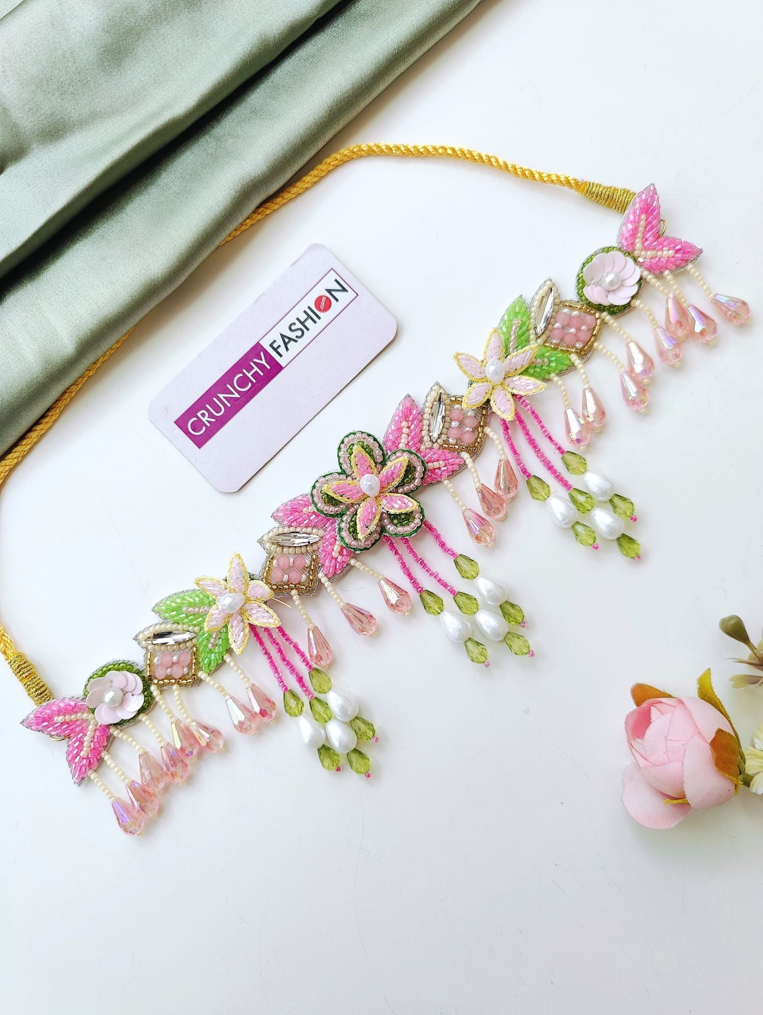 multicolored beaded floral jewelry set with pearls for haldi mehndi