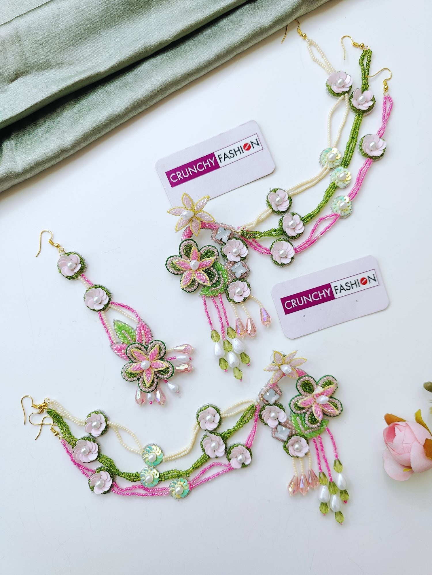 multicolored beaded floral jewelry set with pearls for haldi mehndi