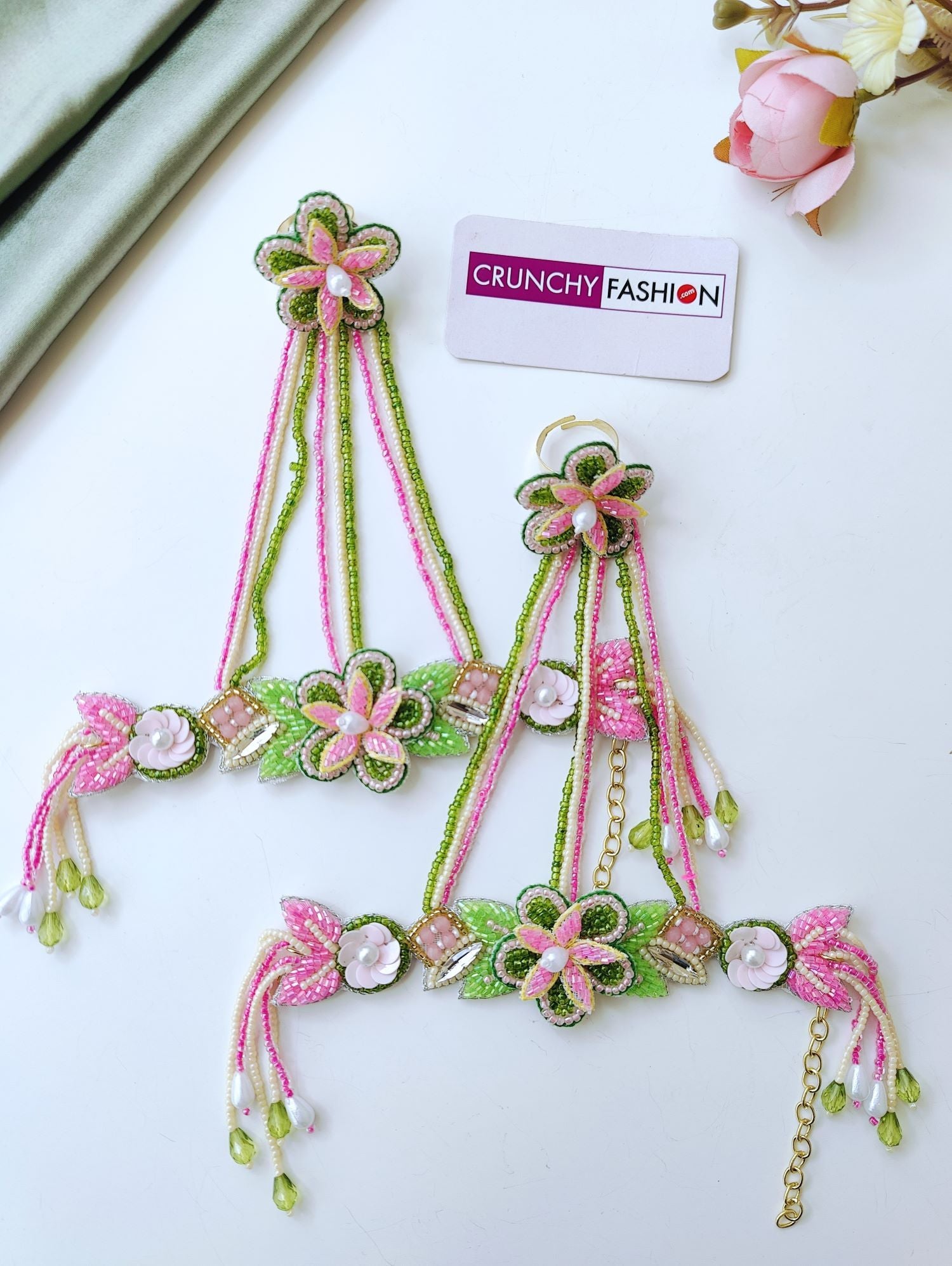 multicolored beaded floral jewelry set with pearls for haldi mehndi