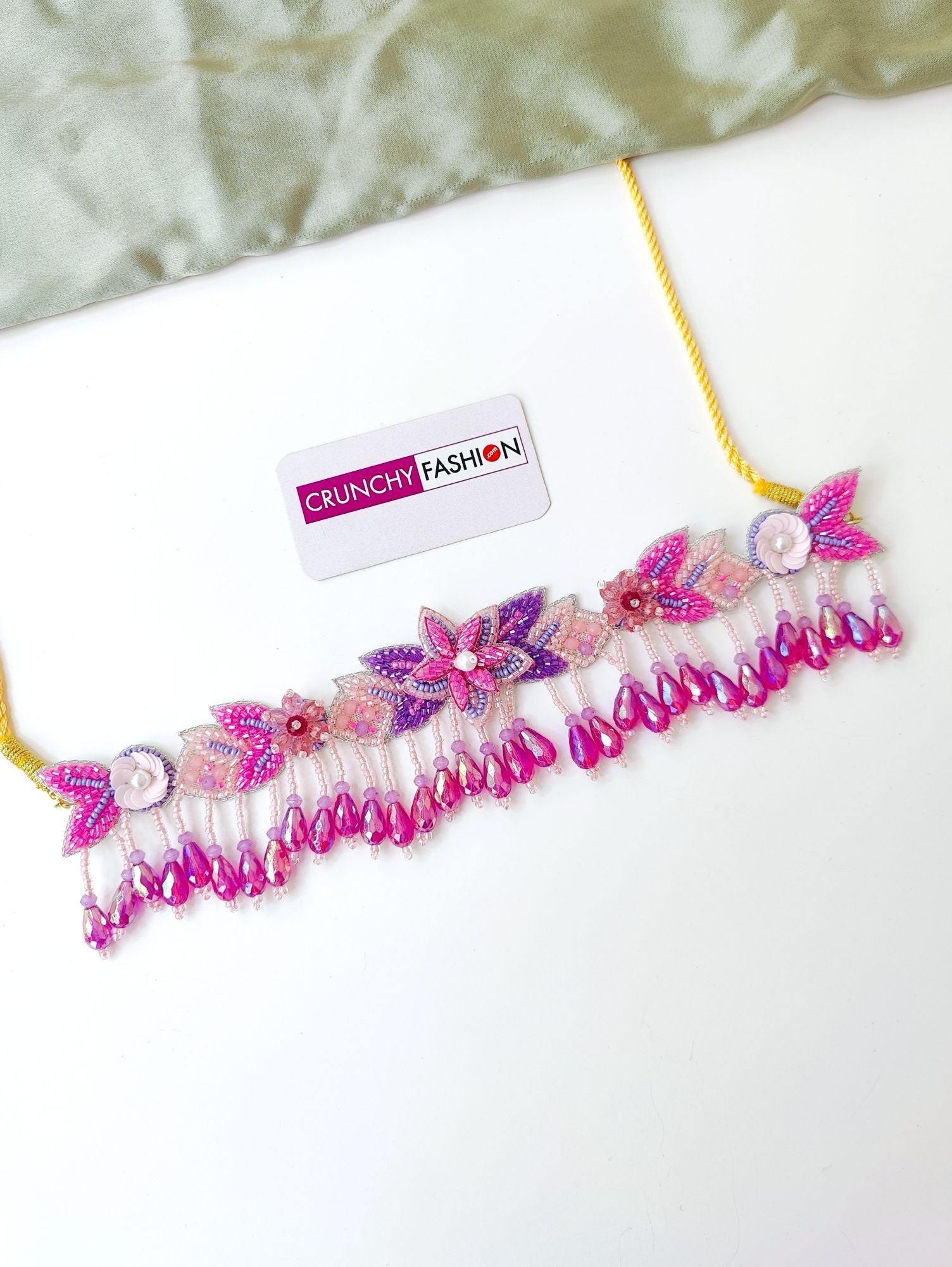 Pink-lavender bridal haldi mehndi flower jewellery set for brides