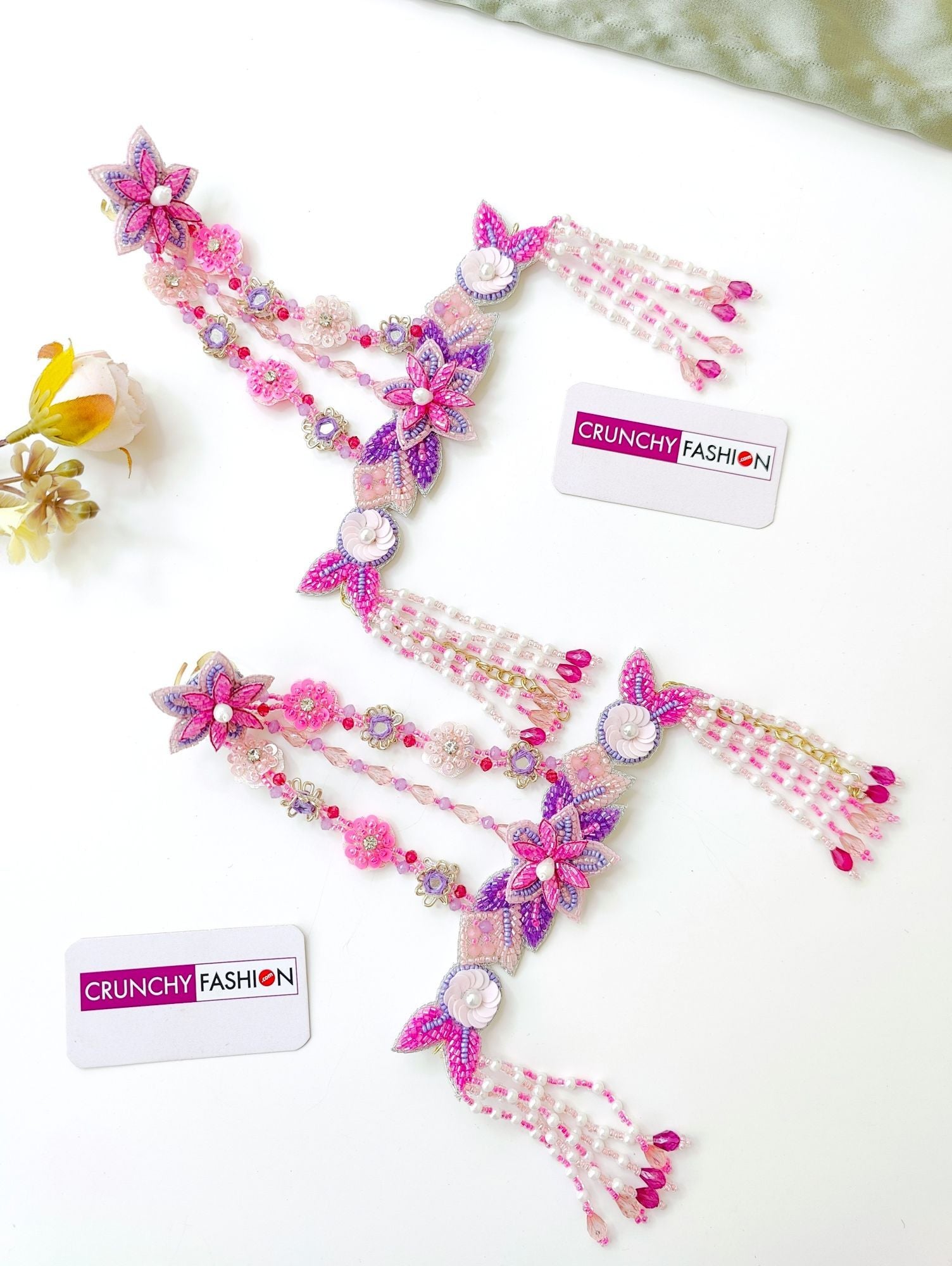 Pink-lavender bridal haldi mehndi flower jewellery set for brides