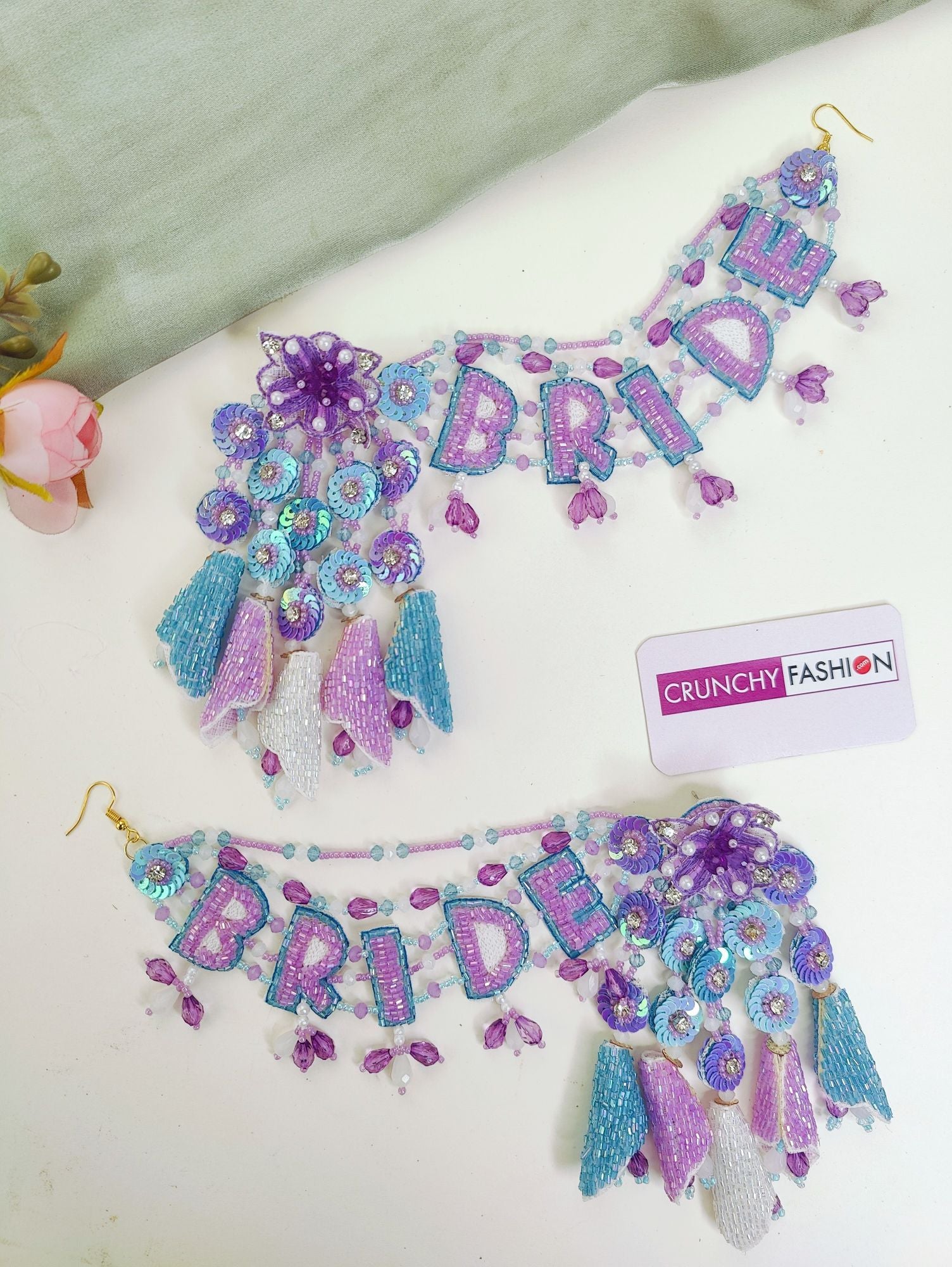 Lavender & Sky Blue Bridal Set: Floral Pearl & Beaded for Haldi-Mehndi