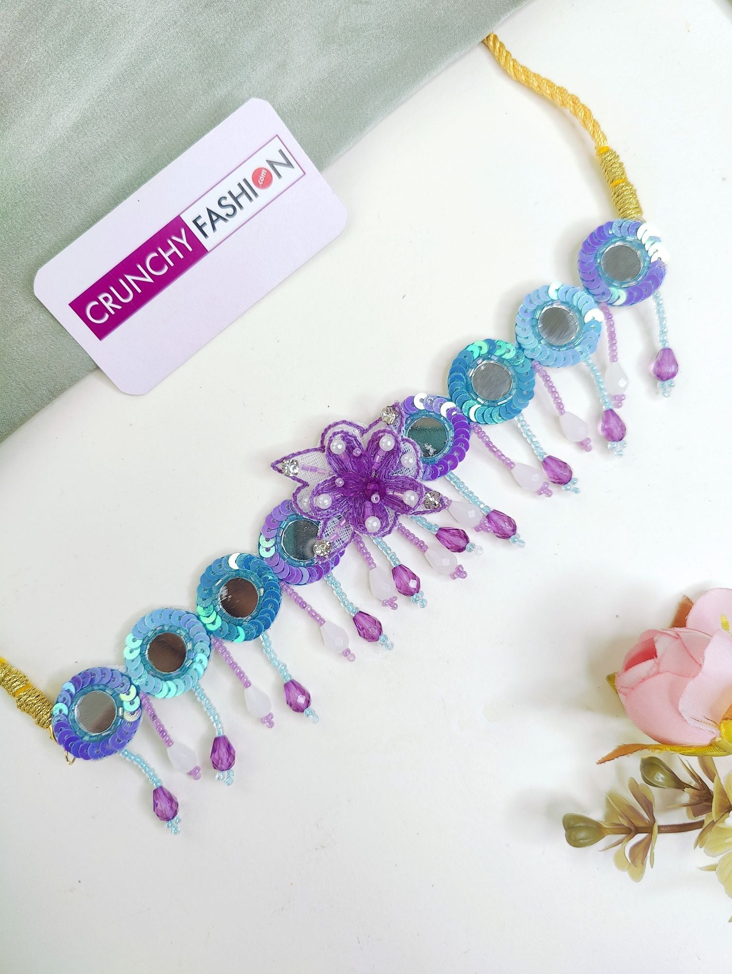 Lavender & Sky Blue Bridal Set: Floral Pearl & Beaded for Haldi-Mehndi