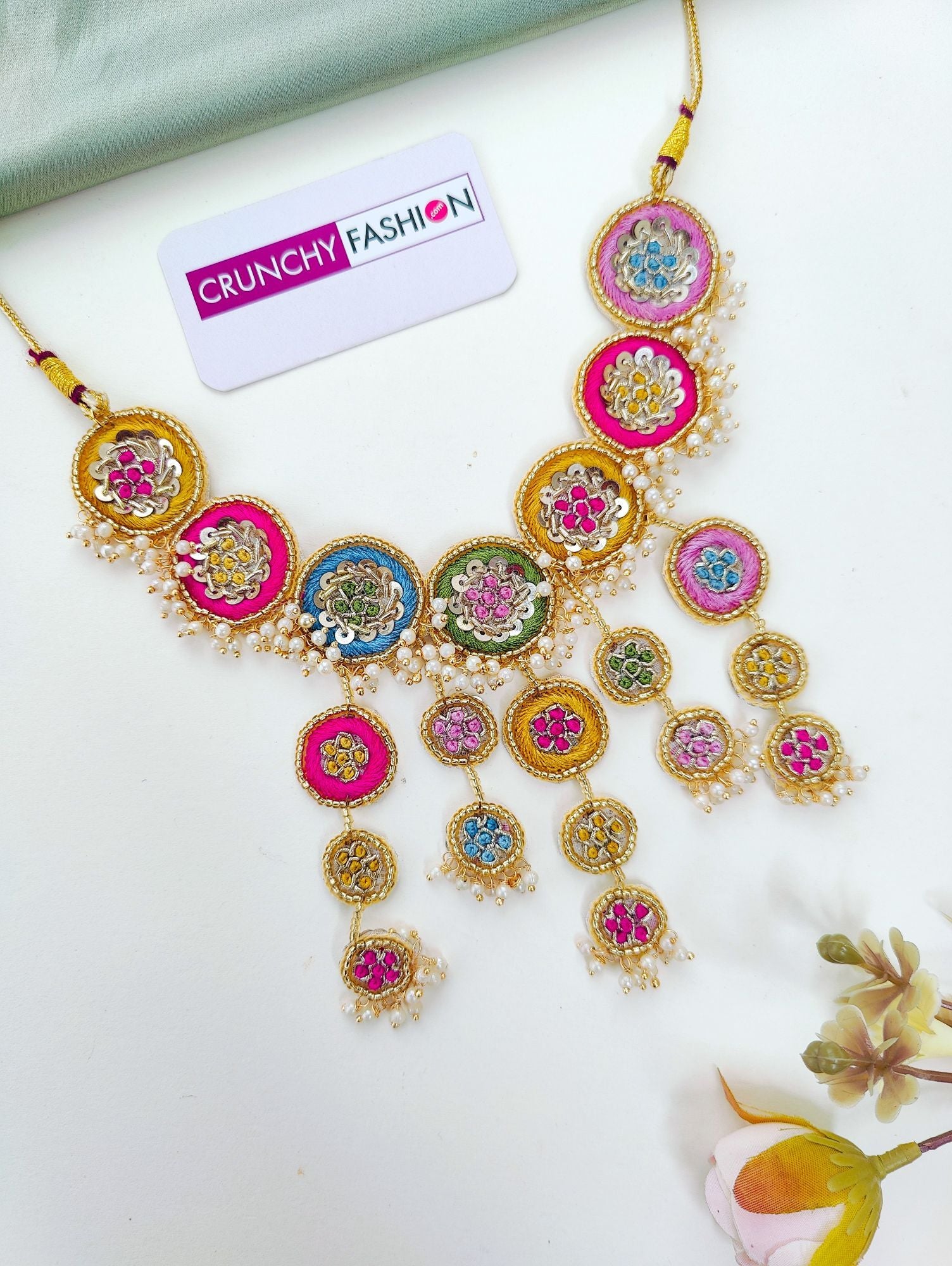 Multicolored floral beaded haldi-Mehndi jewellery set for brides