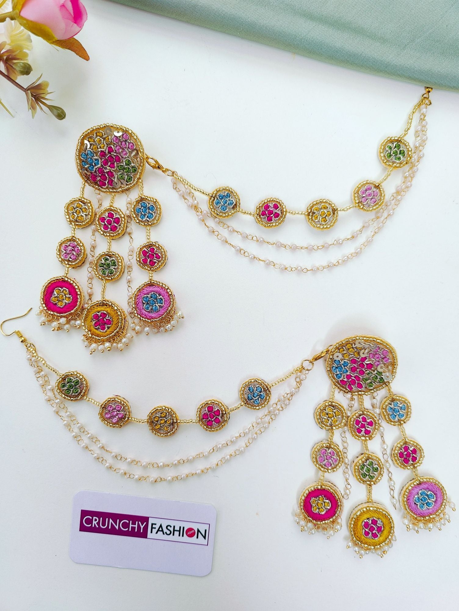 Multicolored floral beaded haldi-Mehndi jewellery set for brides