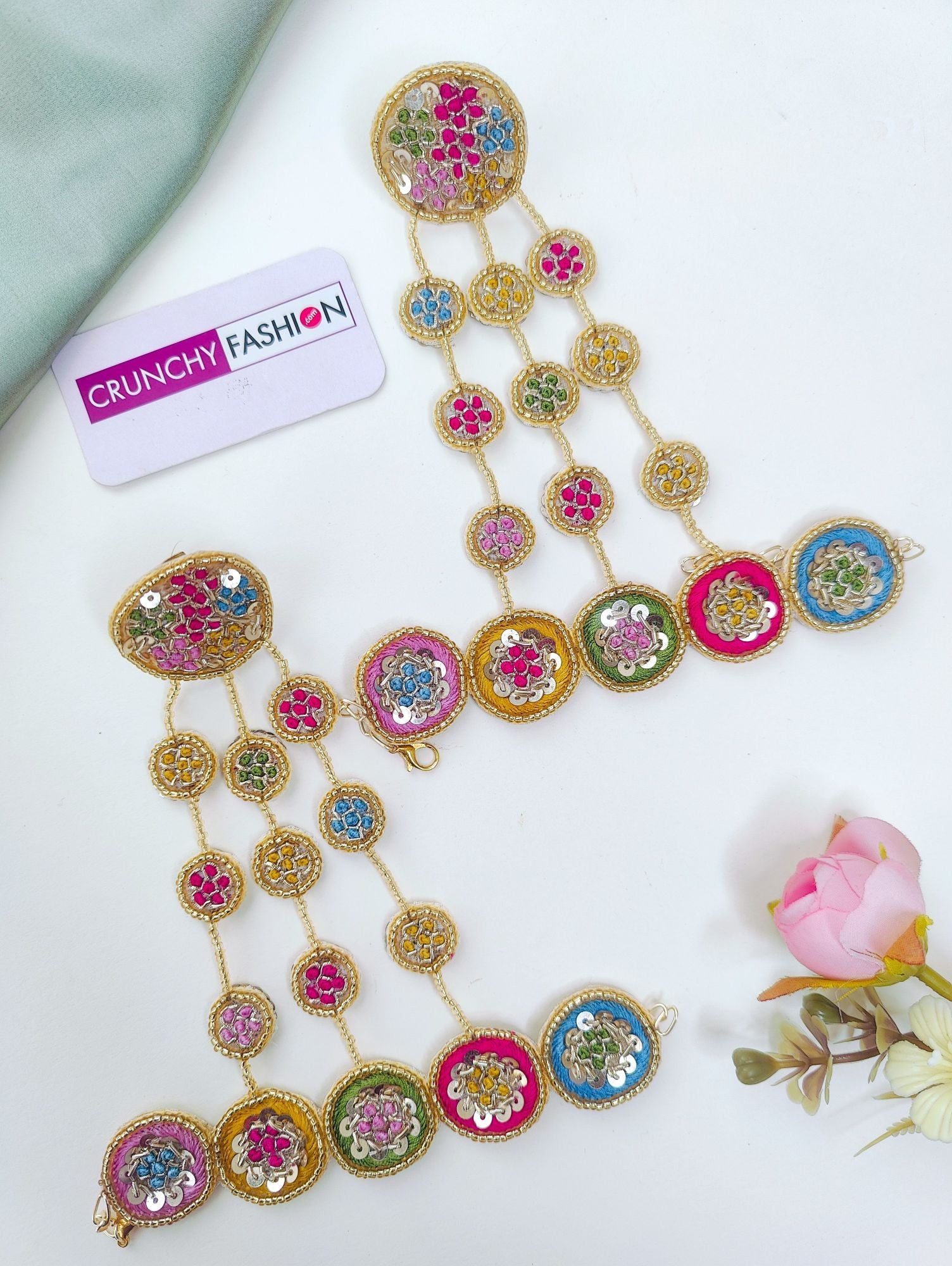 Multicolored floral beaded haldi-Mehndi jewellery set for brides