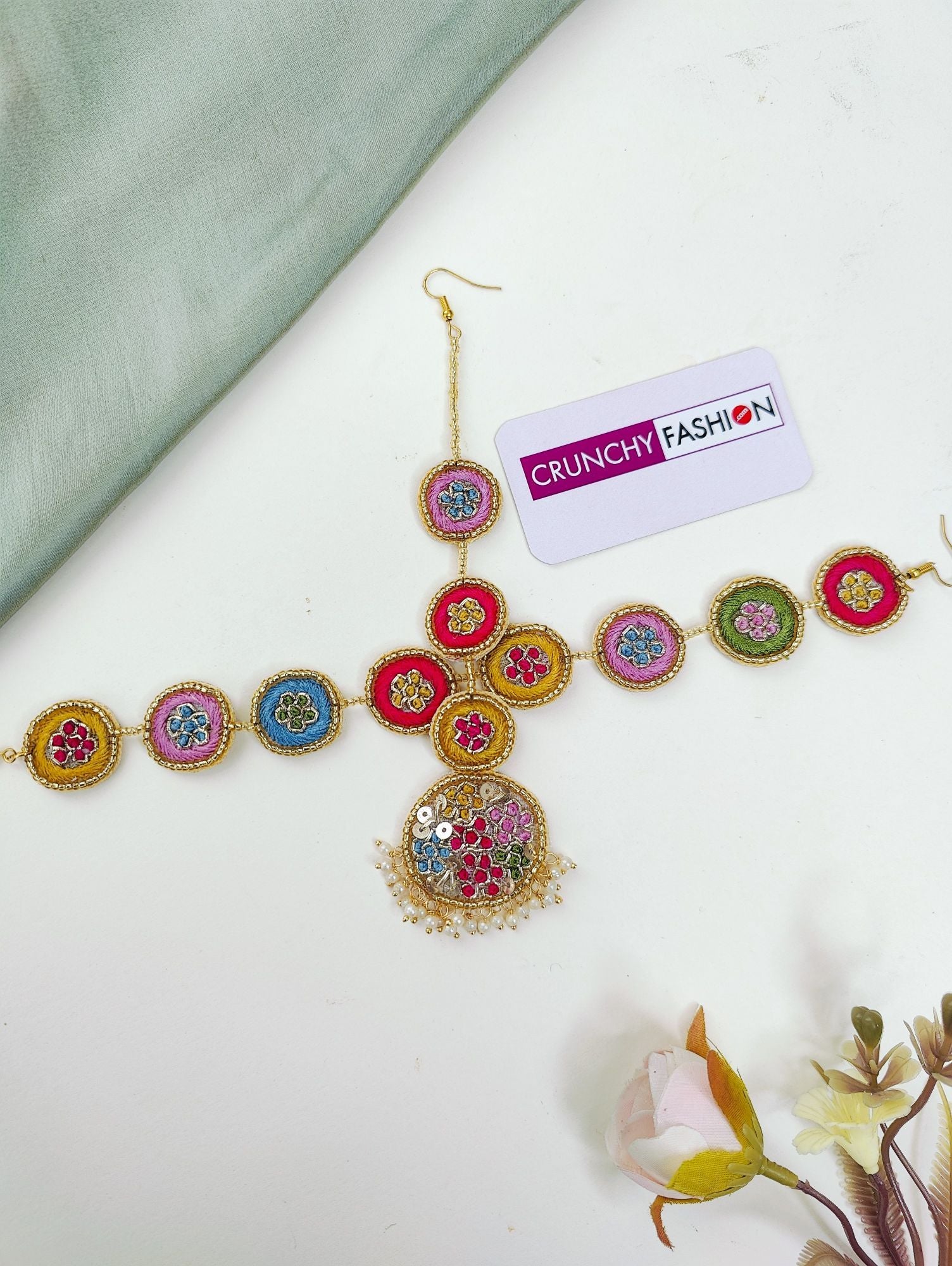Multicolored floral beaded haldi-Mehndi jewellery set for brides