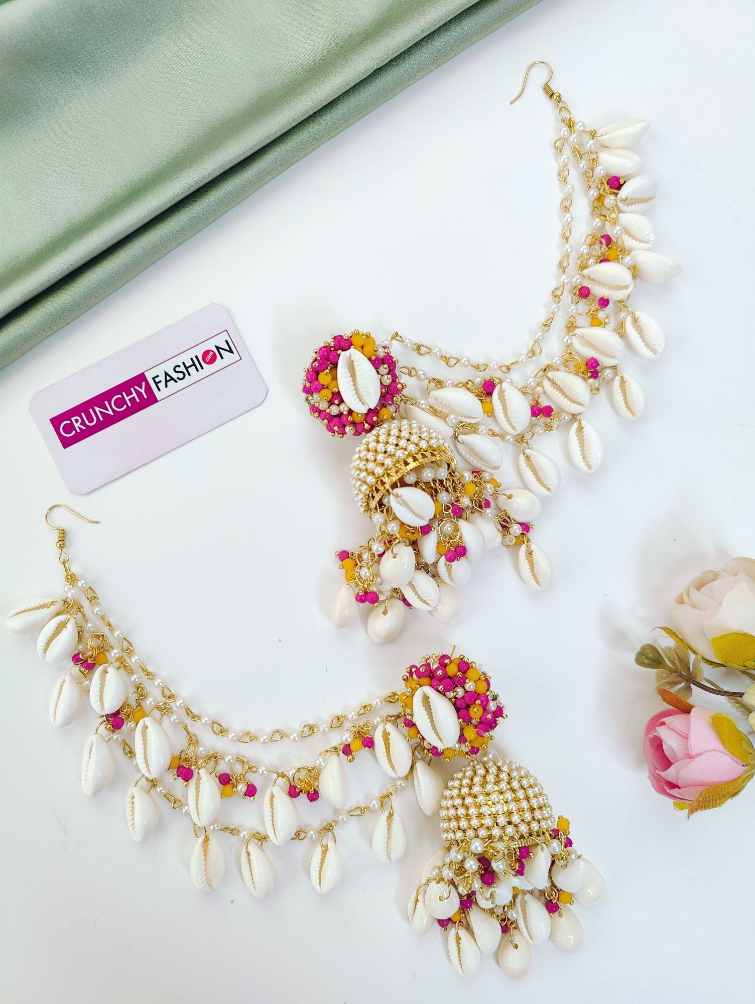 Yellow-Pink Sea Shell Haldi Mehndi Jewellery Set