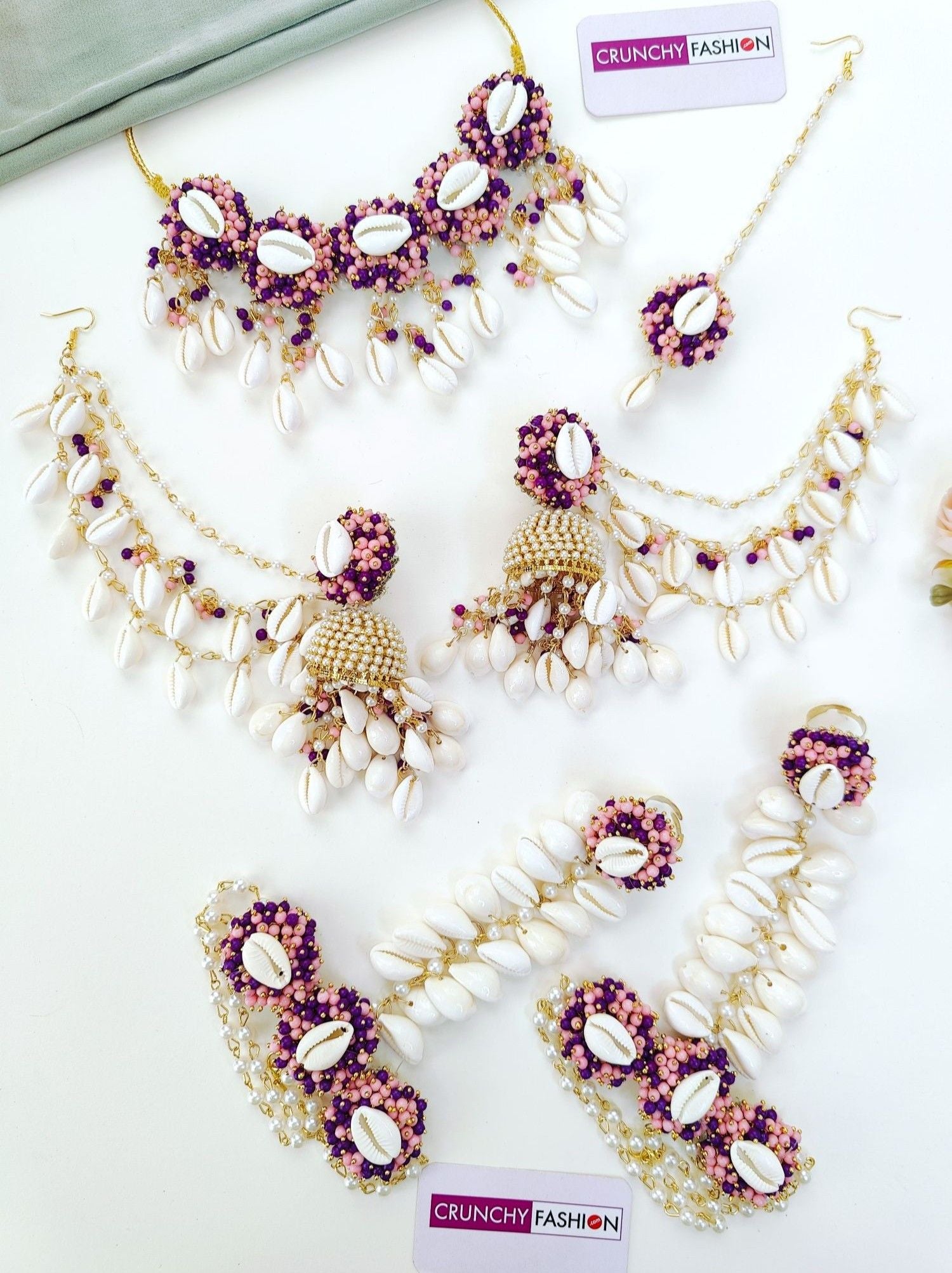 Lavender Shell Haldi Mehndi Jewellery Set