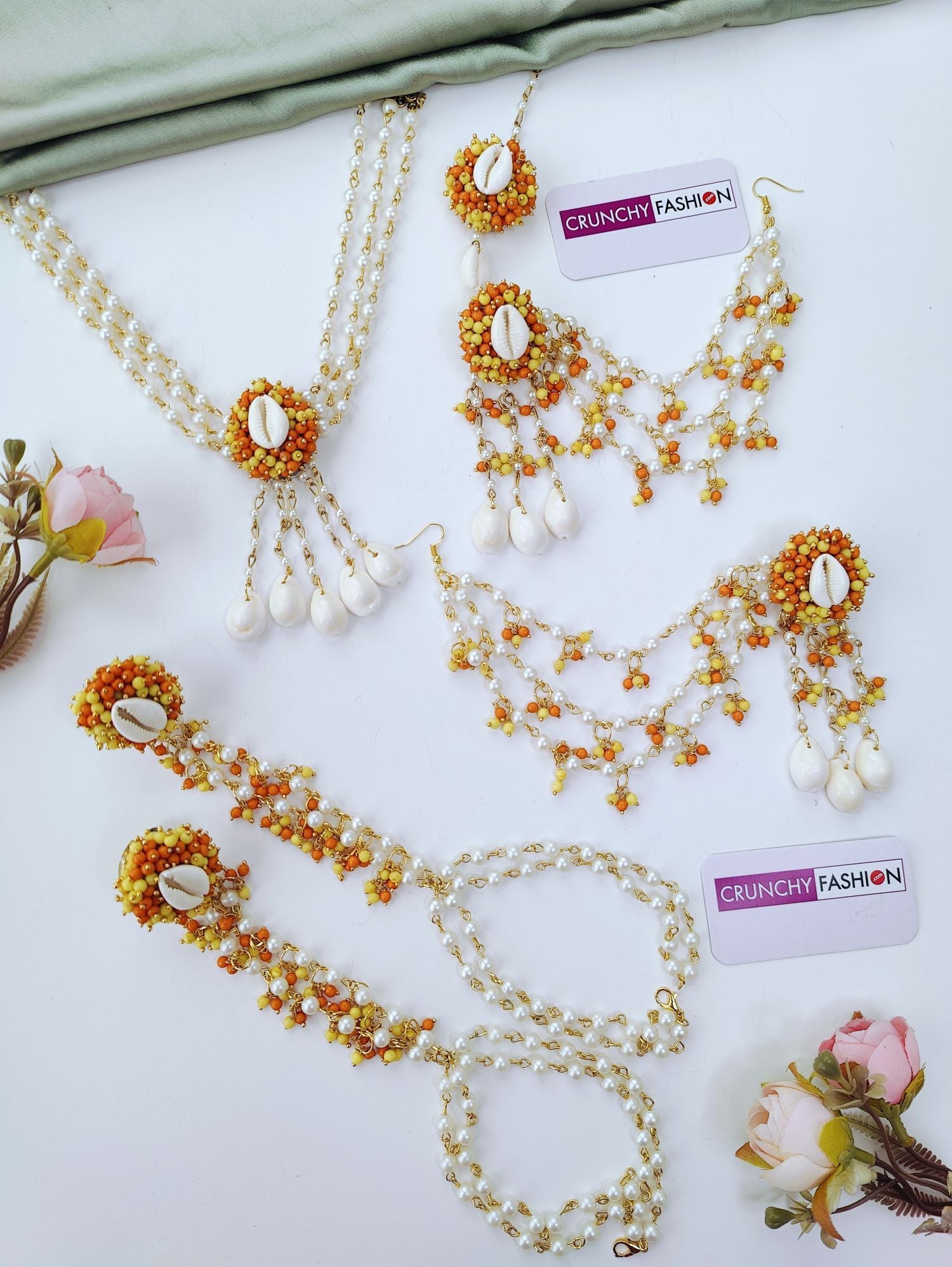 Pearl And Cowrie Shell  Haldi-Mehndi Jewellery for Brides