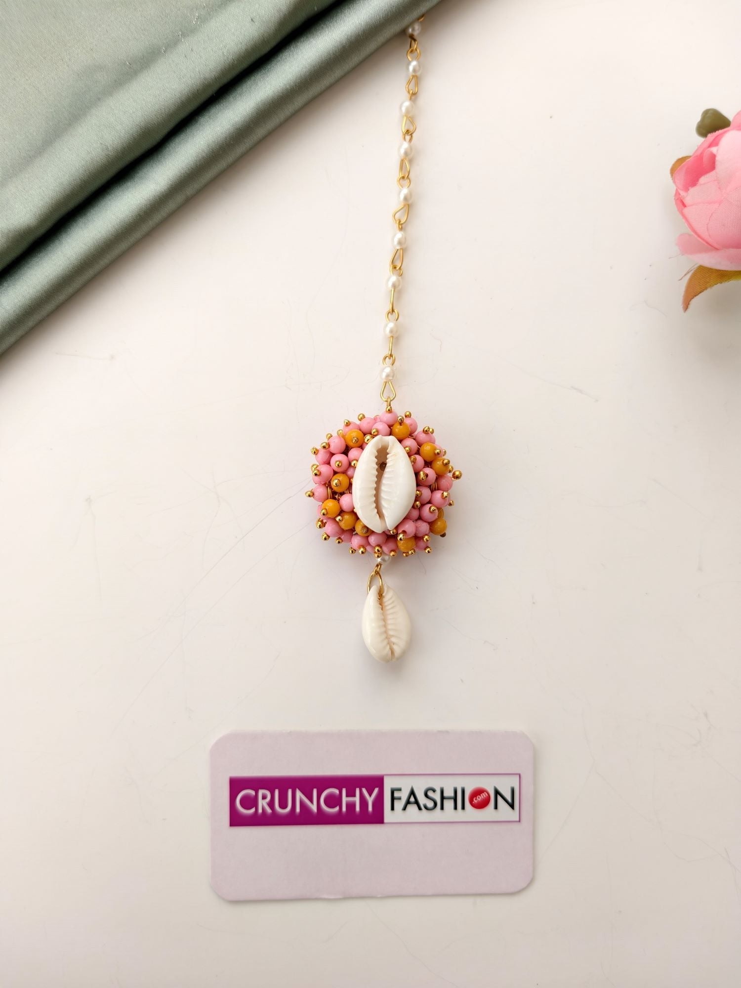 Yellow-PinkPearl & Sea Shell Jewellery Set for women, handmade seashell jewelry with gold plating, floral design