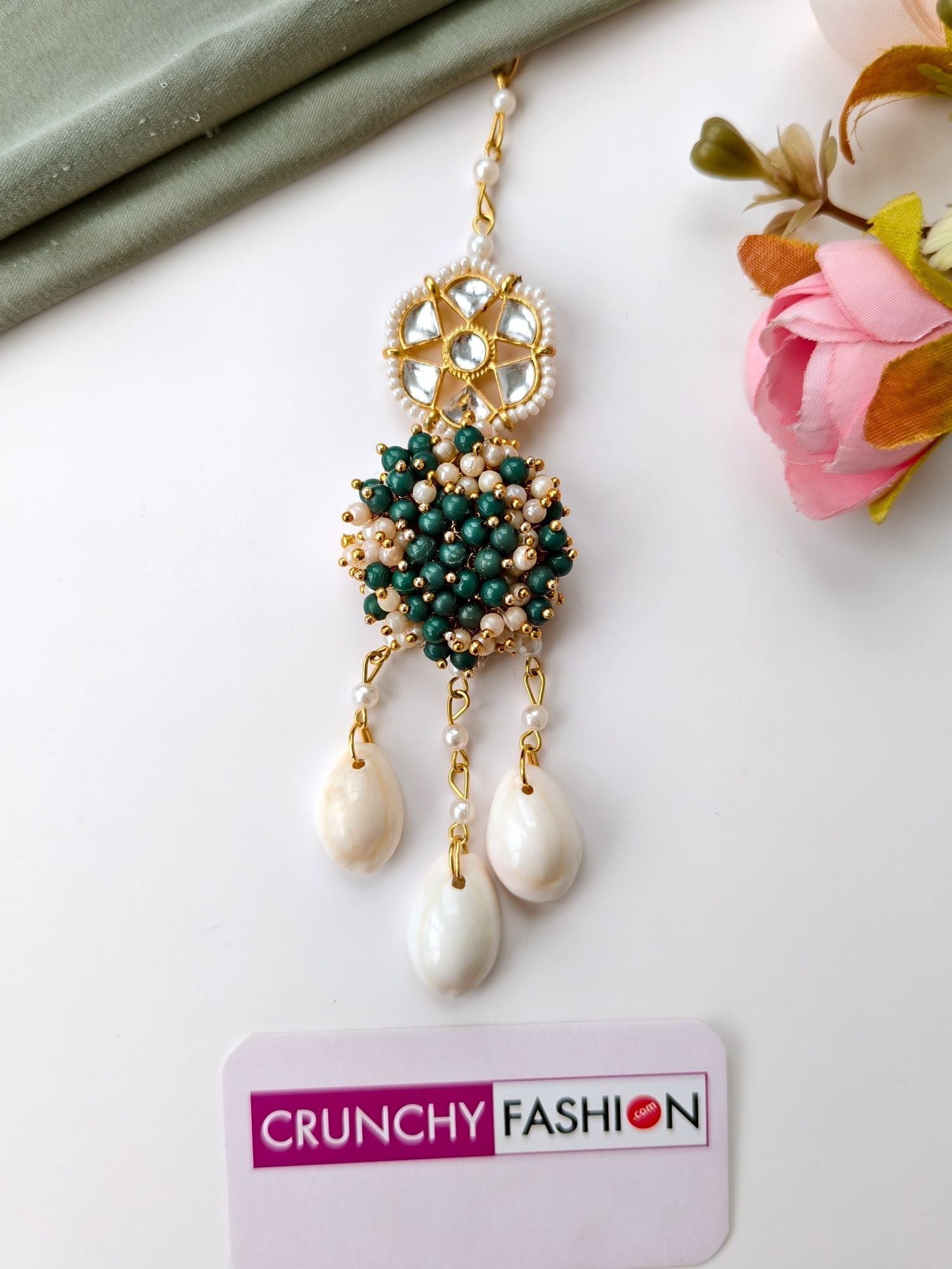 green and white sea shell jewellery set for haldi, mehandi 2026
