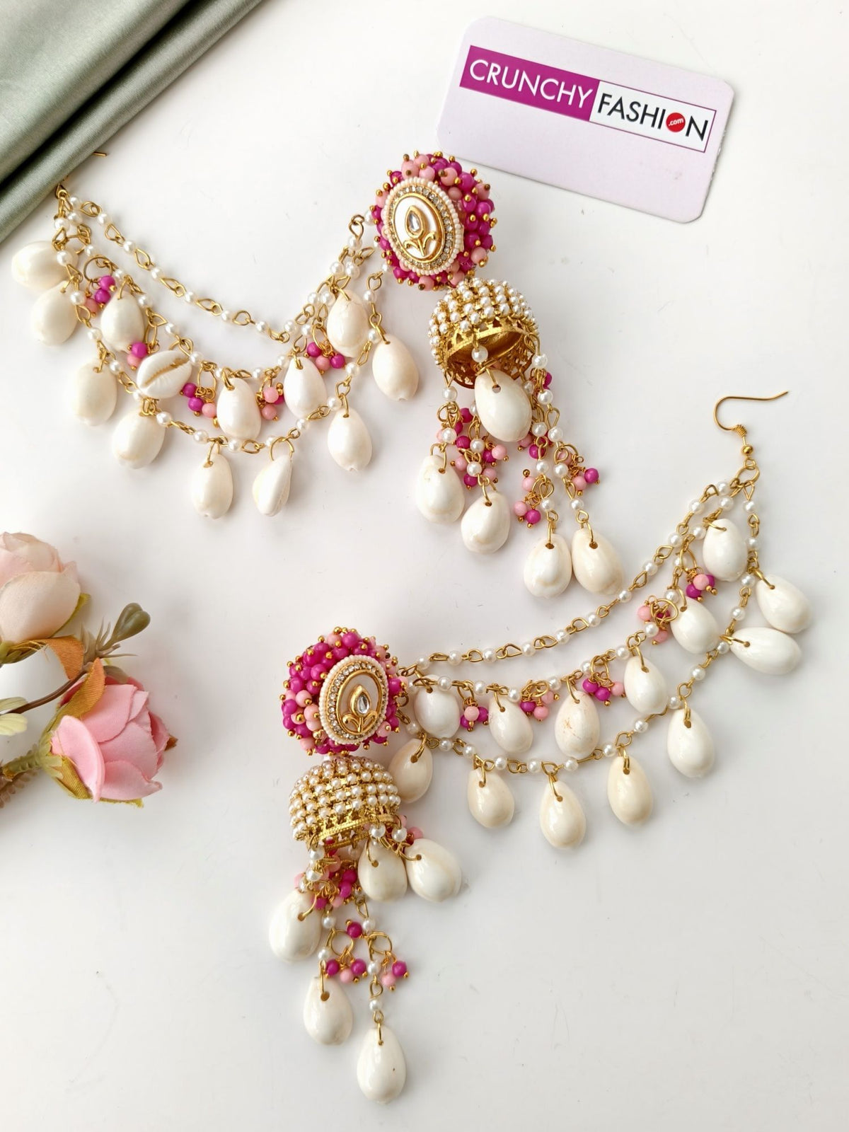 pink sea shell jewellery kundan work set for haldi and brides 2026