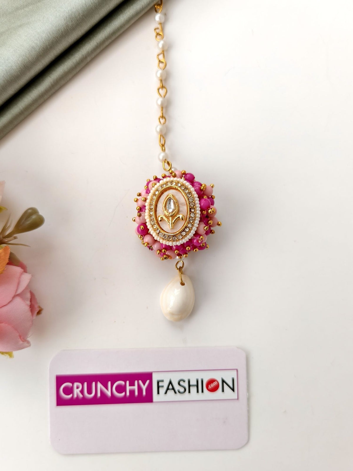 pink sea shell jewellery kundan work set for haldi and brides 2026