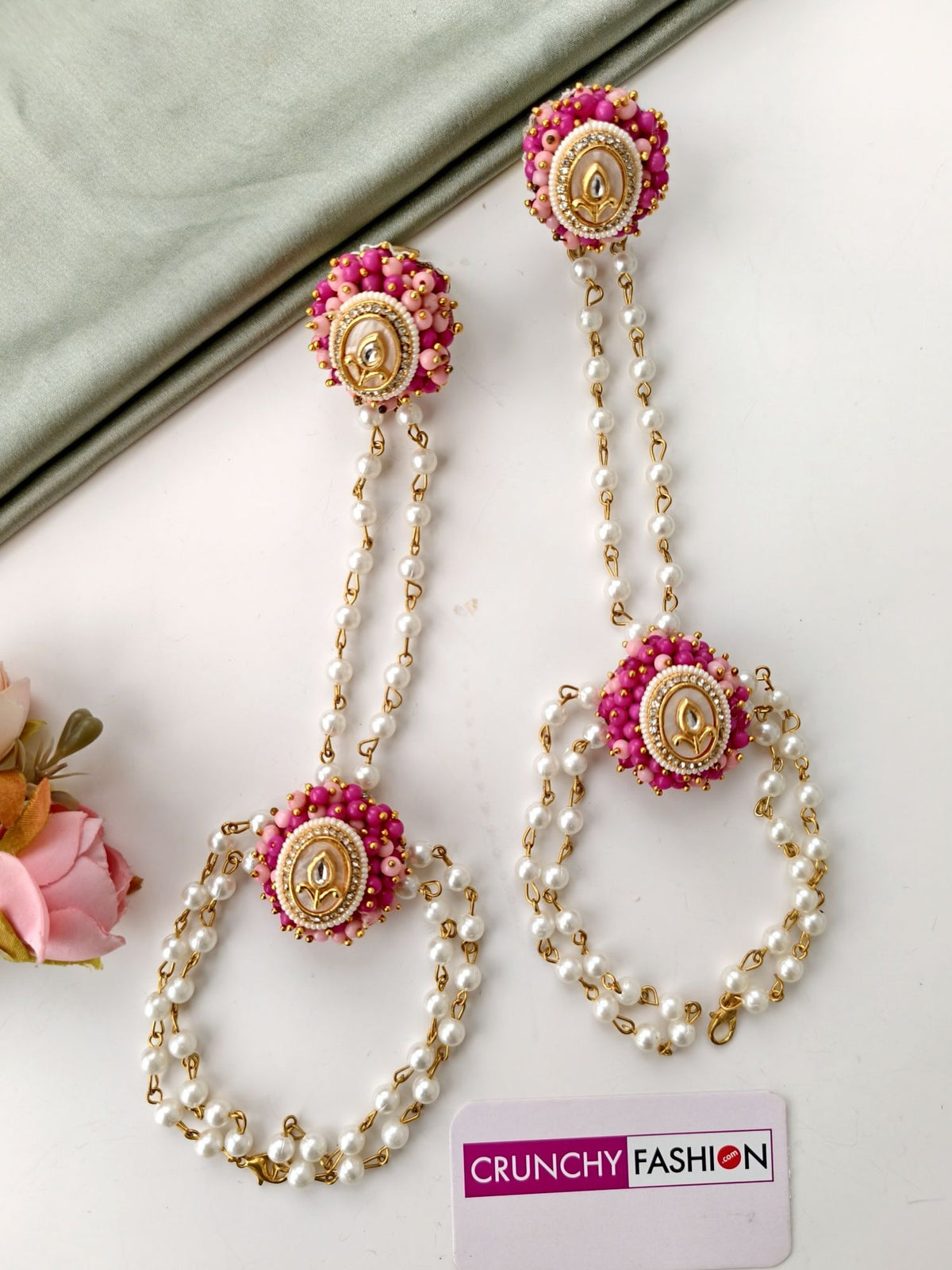 pink sea shell jewellery kundan work set for haldi and brides 2026