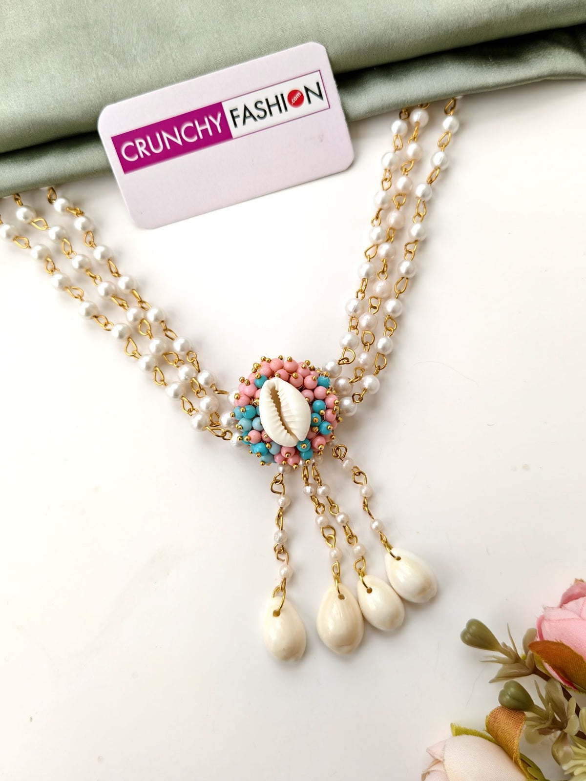 skyblue baby pink seashell jewellery set for haldi mehndi brides 2026