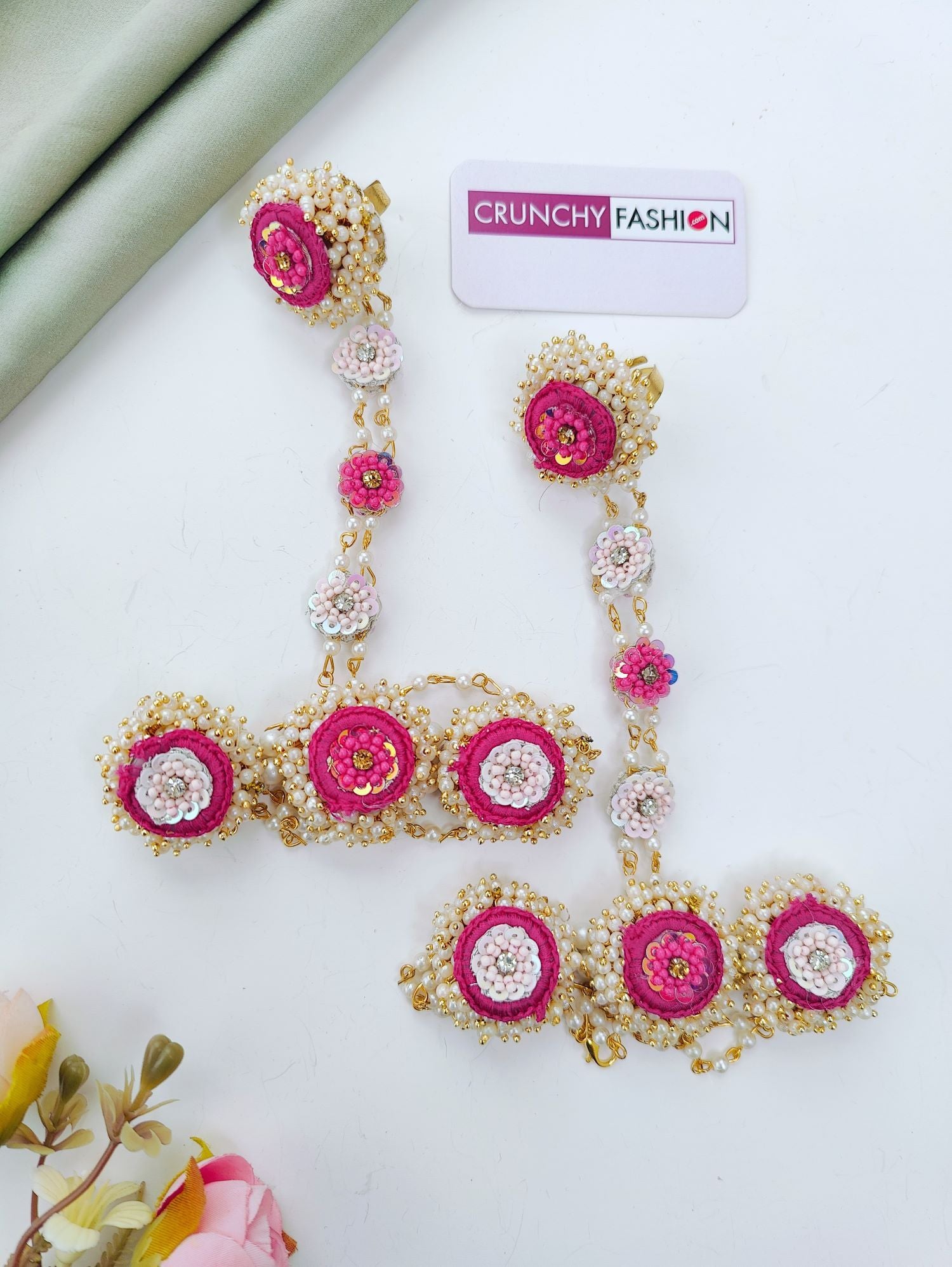 pink haldi jewellery set featuring handmade floral pieces, ideal for bridal mehendi and haldi ceremonies in 2026