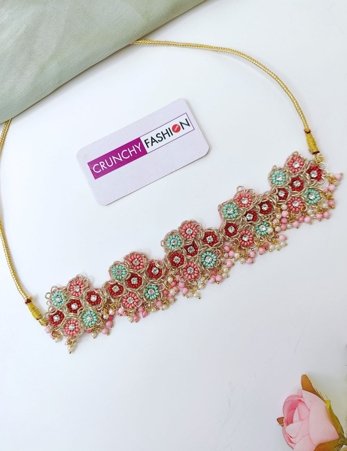 Pastel pink sky-blue haldi mehndi jewellery set, handmade beaded
