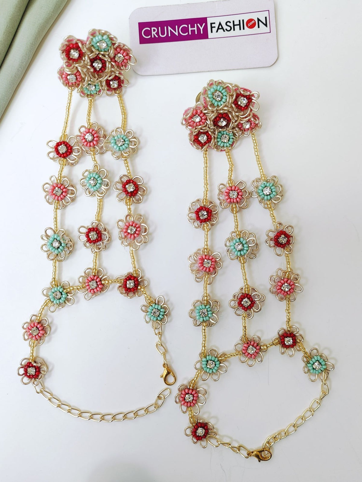 Pastel pink sky-blue haldi mehndi jewellery set, handmade beaded