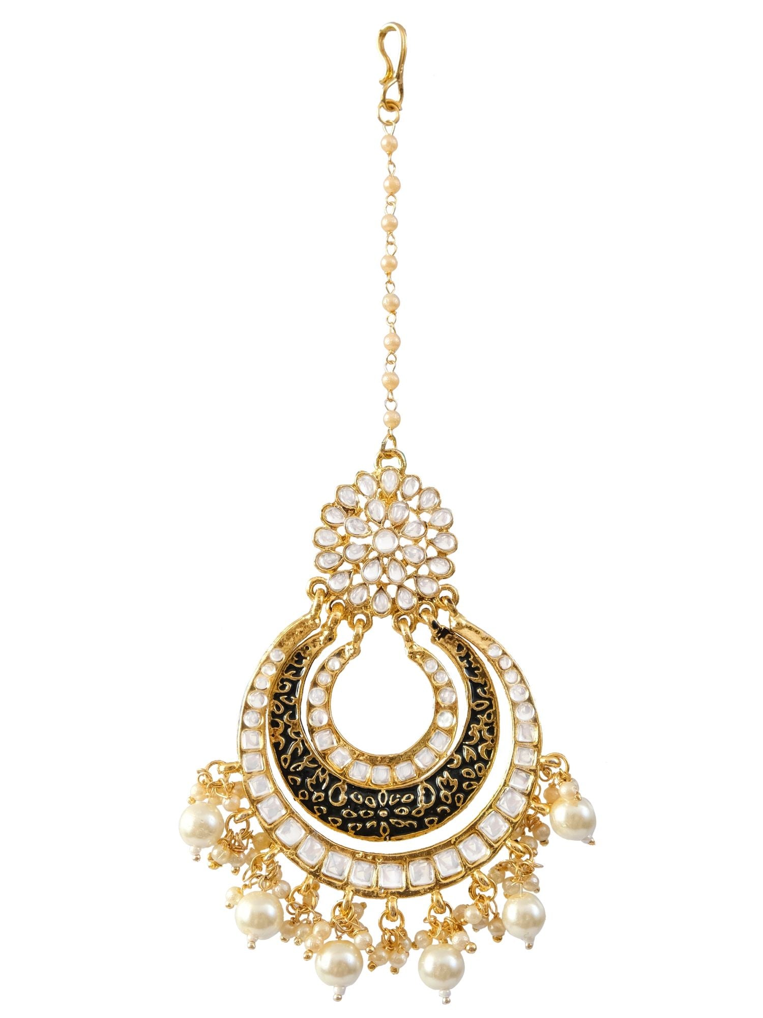 Gold-black alloy ethnic maang tikka with an asymmetric tikka design, ideal festive jewellery piece for women