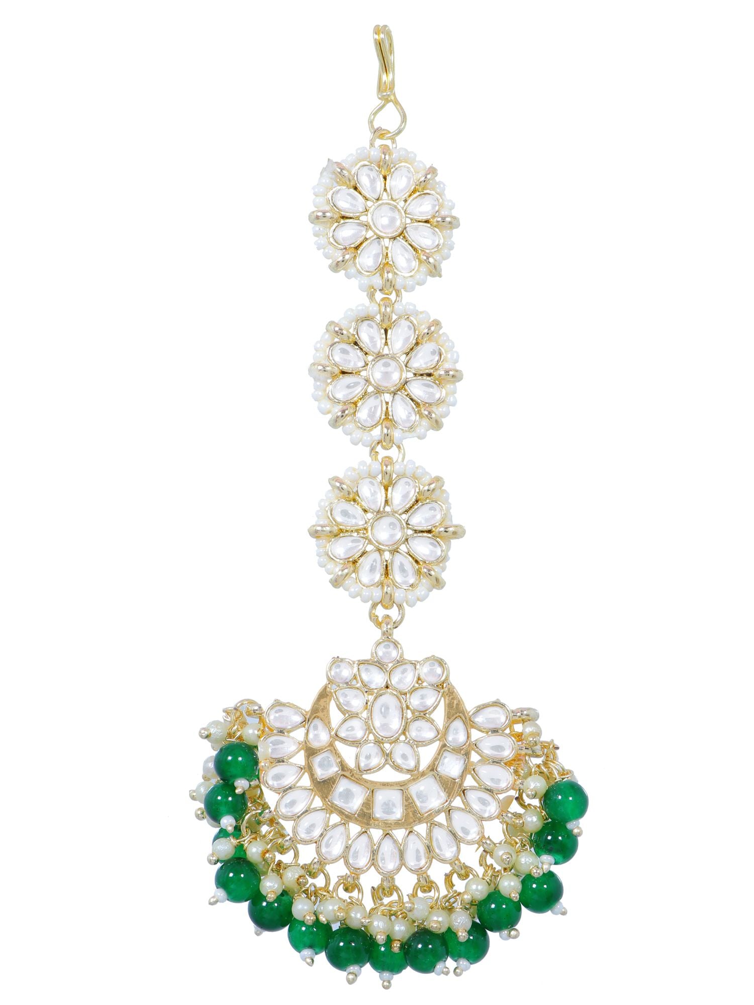 Green-Gold Kundan Maang Tikka Jewelry for Women Girls Ethnic