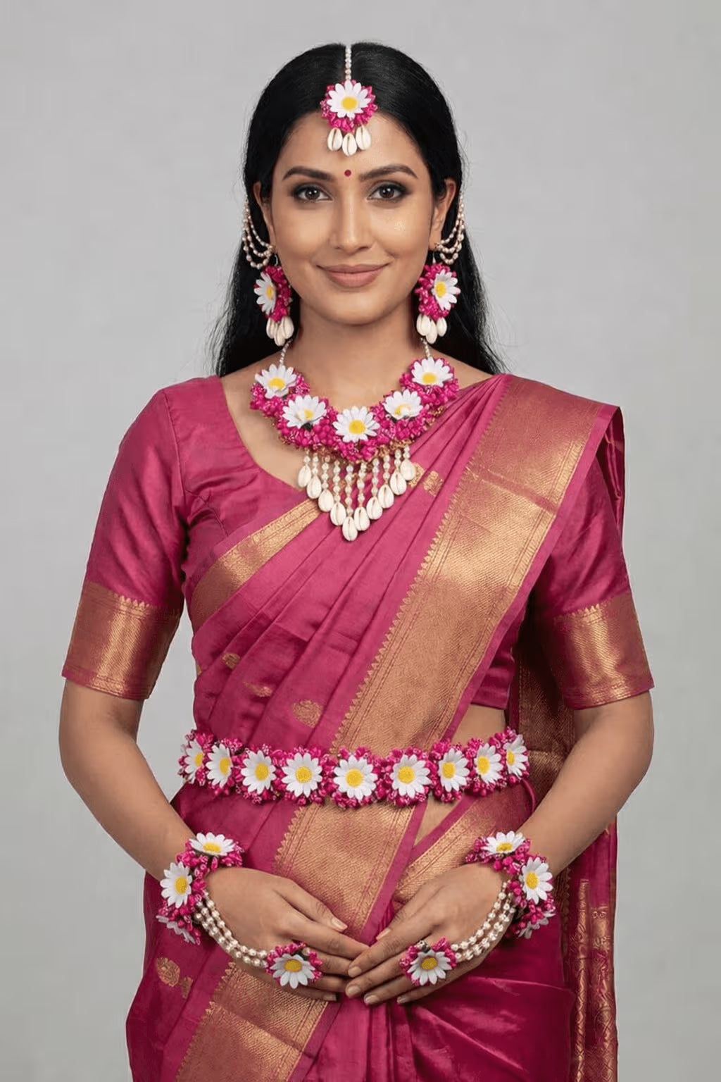 Pink-White Baby Shower Floral Jewellery Set
