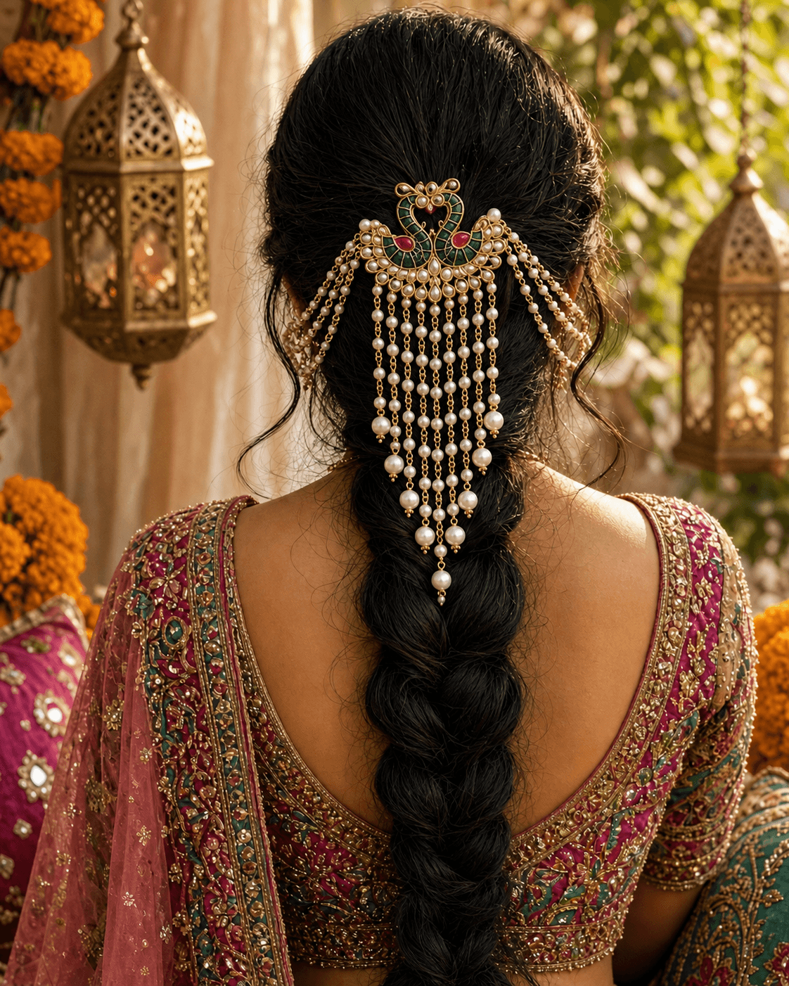 Peacock Meenakari Kundan Hair Accessory for Brides