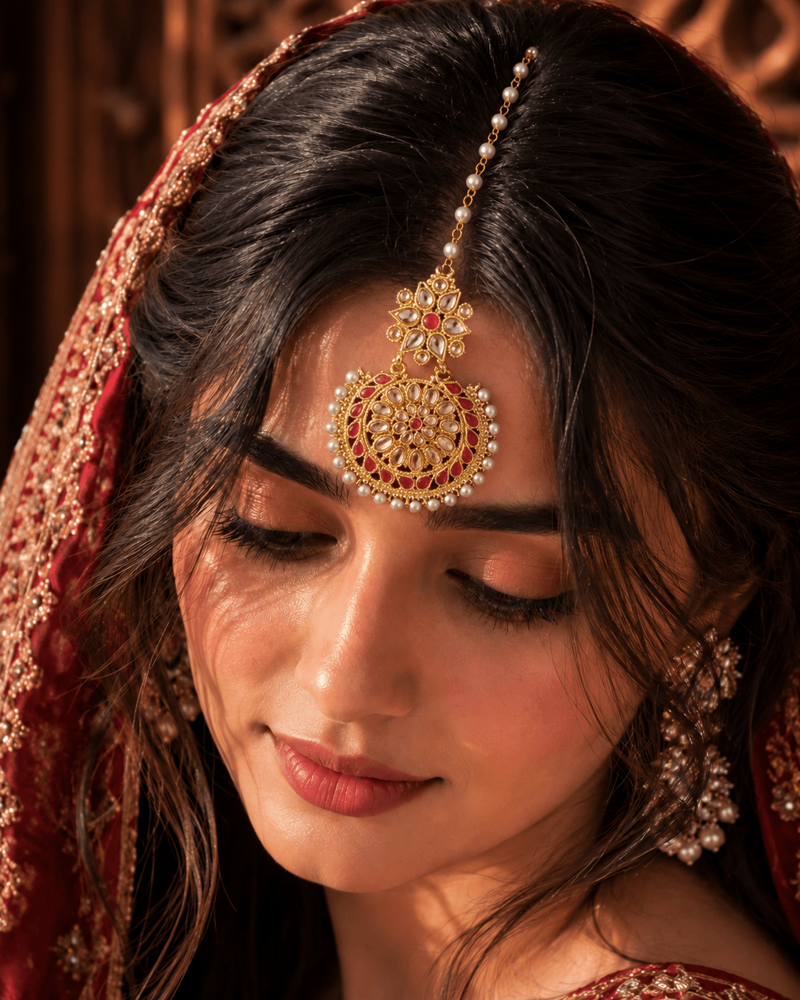 Red Kundan Maang Tikka for Women – Gold Plated Ethnic Bridal Jewelry