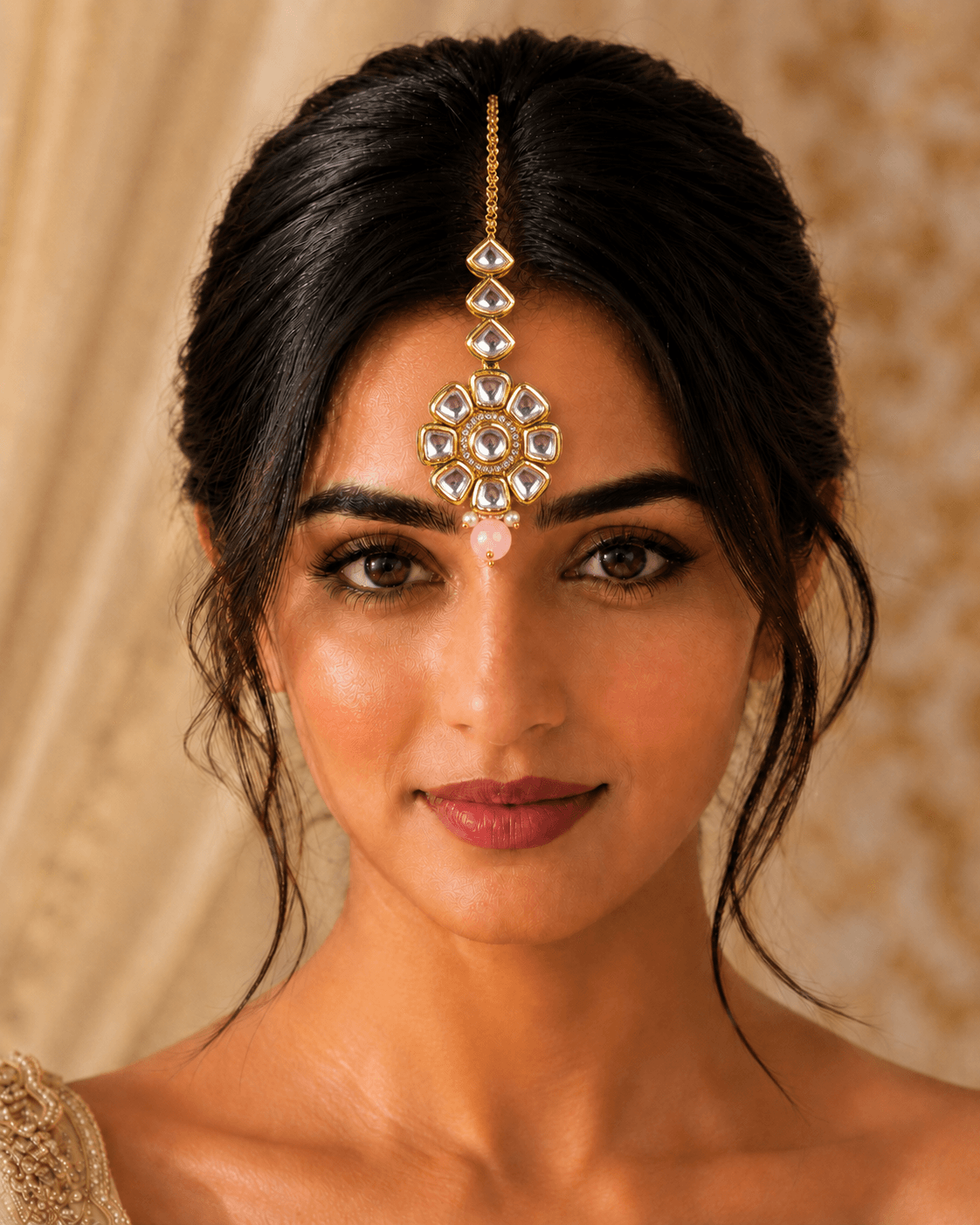 Kundan Embellished Meenakari Reversible Maang Tikka Partywear Jewelry