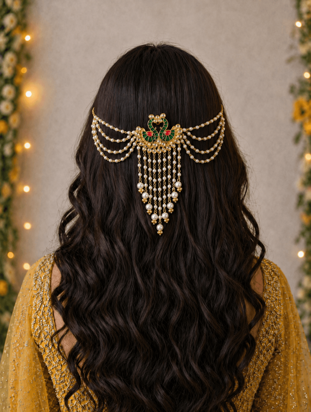Peacock Meenakari Kundan Hair Accessory for Brides