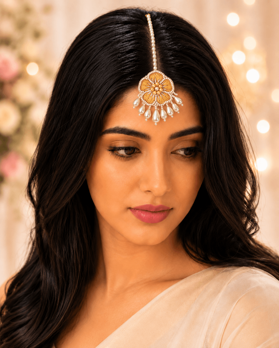 Black Floral Handmade Maang Tikka – Festival & Wedding Hair Accessory