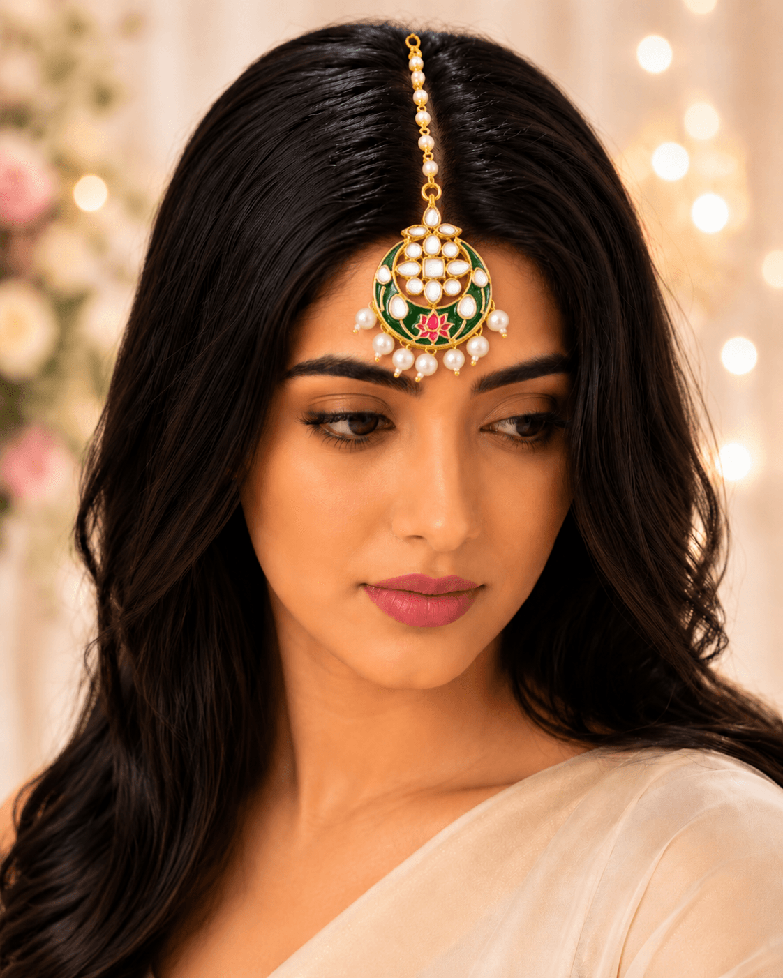 Gold Plated Half Moon Shape Maang Tikka – Elegant Maang Tikka Design
