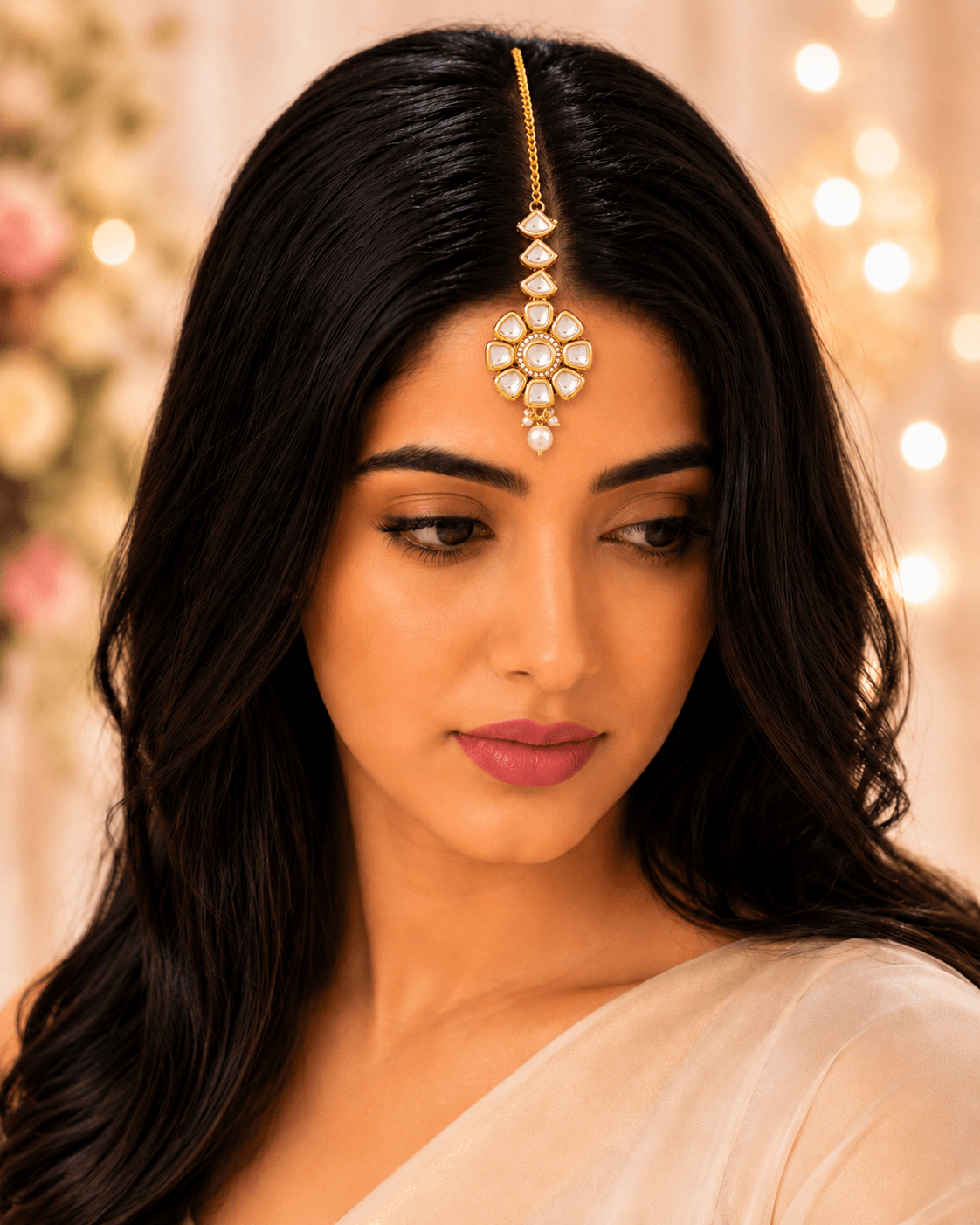 Kundan Pearl Meenakari Reversible Maang Tikka for Women, Partywear Ethnic Jewelry