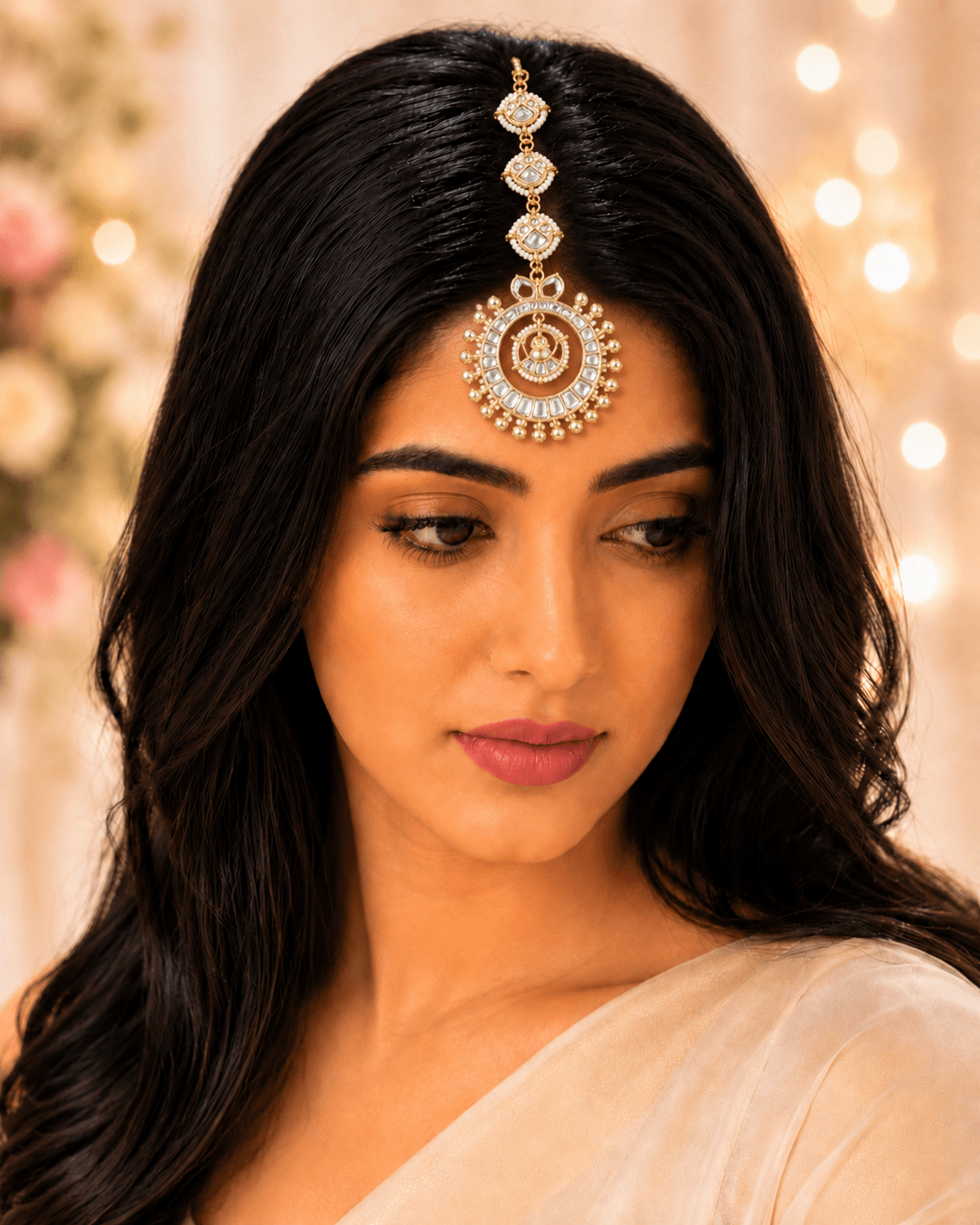Golden Floral Maang Tikka Design for Women – Ethnic Wedding Head Accessory