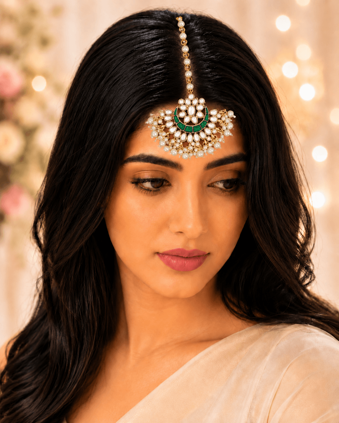 Green Kundan Maang Tikka for Women – Ethnic Gold Plated Floral Jewellery