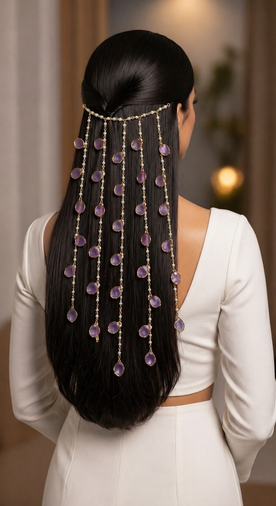 Lavender Floral Acrylic Hair Accessory for Haldi and Mehndi