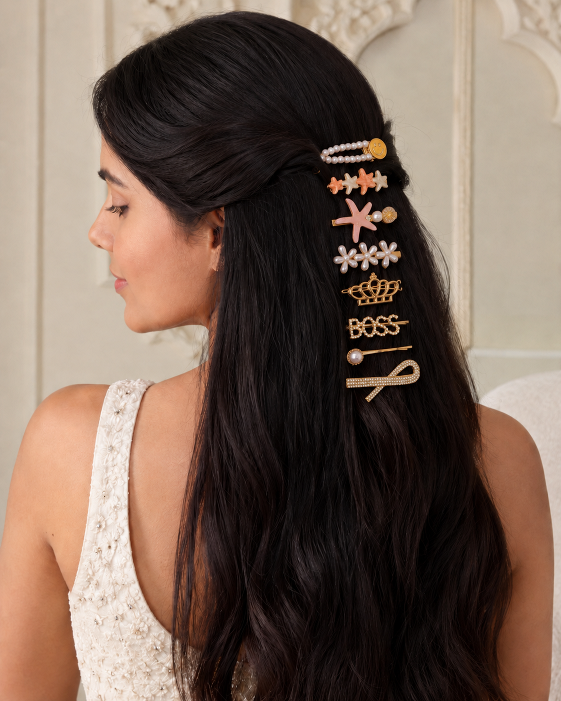 Stylish Gold-Plated Hair Clips for Women and Girls - Multicolor, Embellished Set of 8