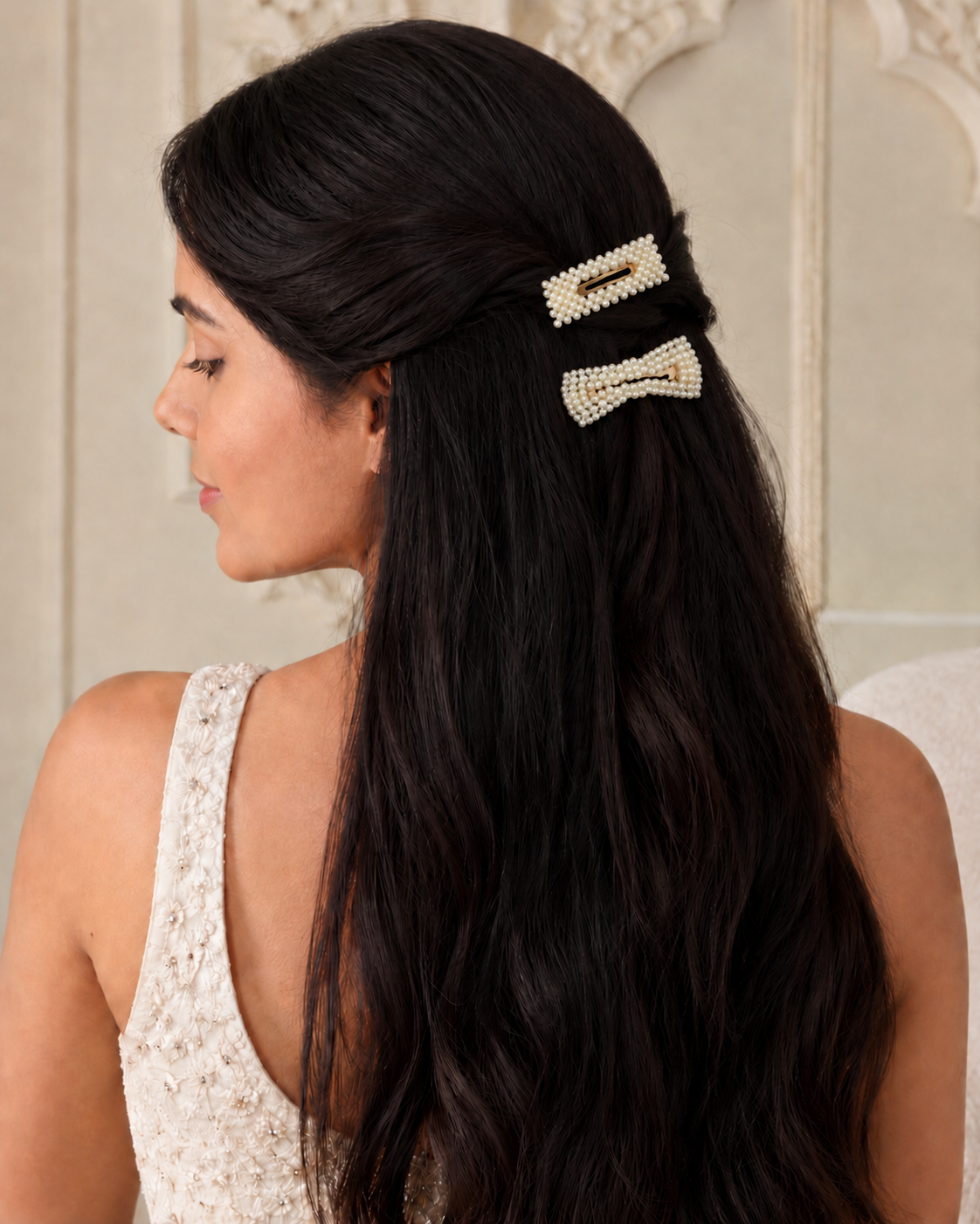 Gold-Plated Asymmetric Pearl Hair Clip for Women and Girls - Contemporary Collection