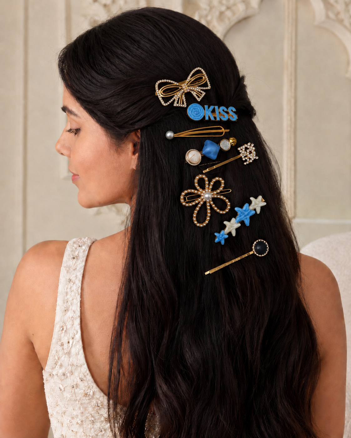 Stylish Sky Blue Pearl Hair Clip Set-Pack of 8