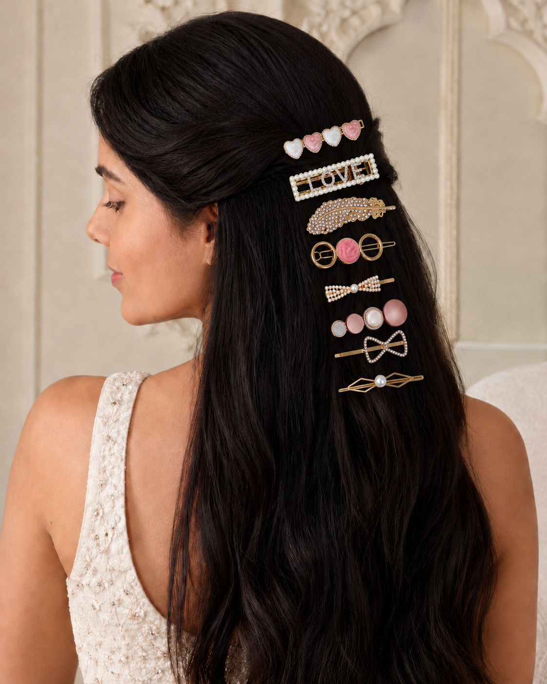 Gold-Plated Asymmetric Korean Style Pearl Hair Clips for Women and Girls