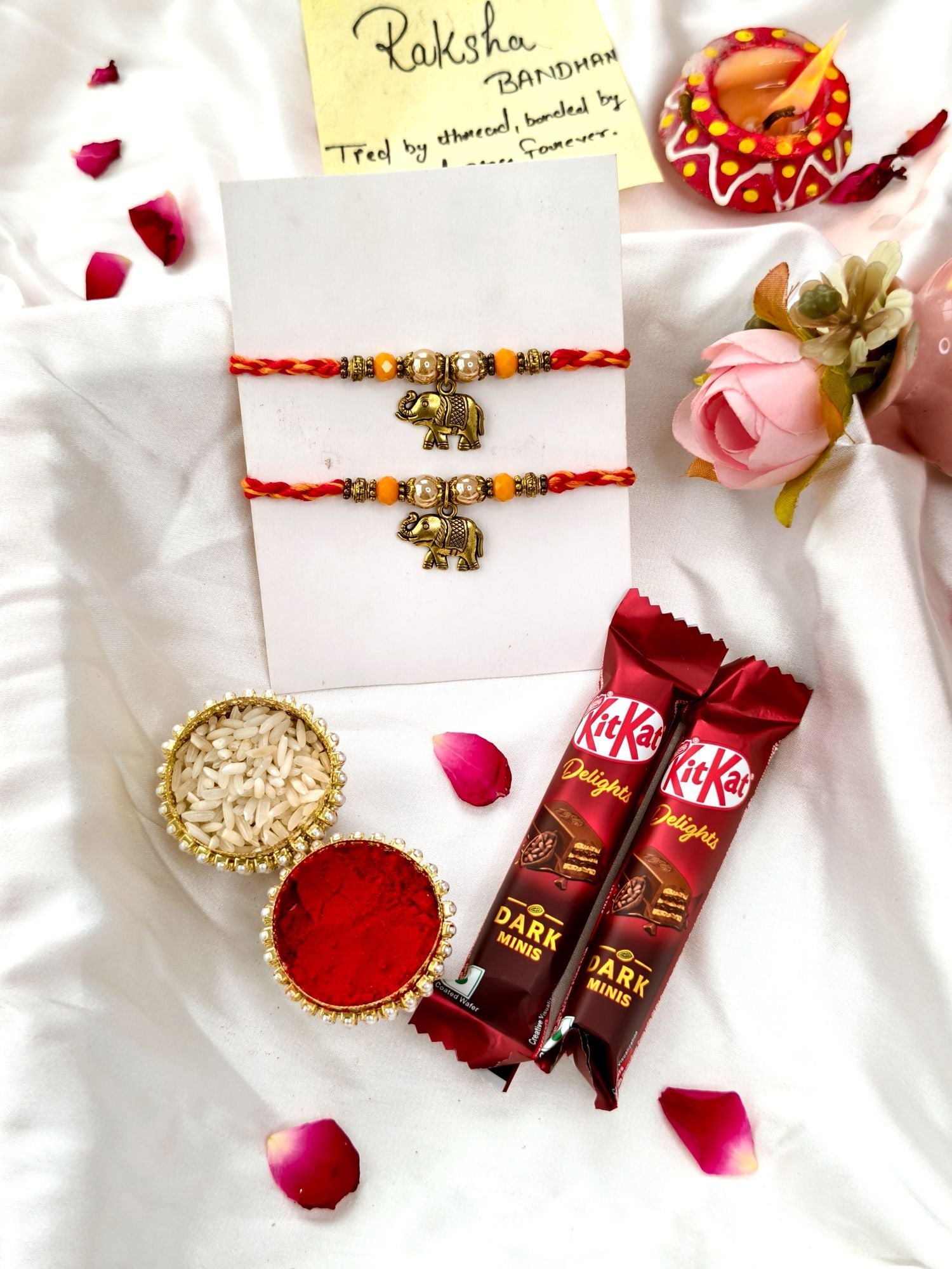 Elephant rakhi hamper set of 2 with KitKat chocolate for brother