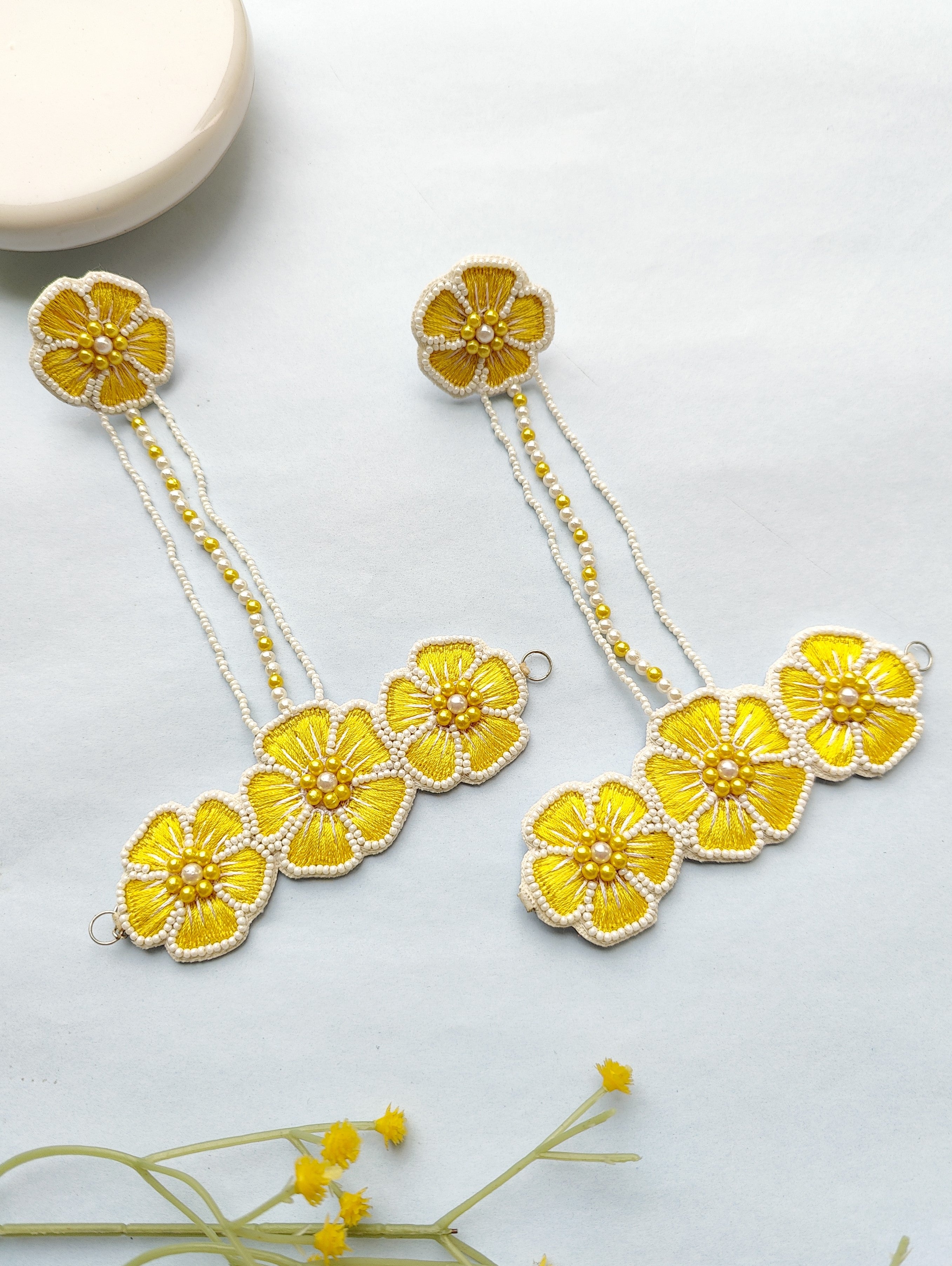 Blossom Hndmade Beaded Hathphool Set- Jewellery For Bridal Haldi Mehndi Ceremony