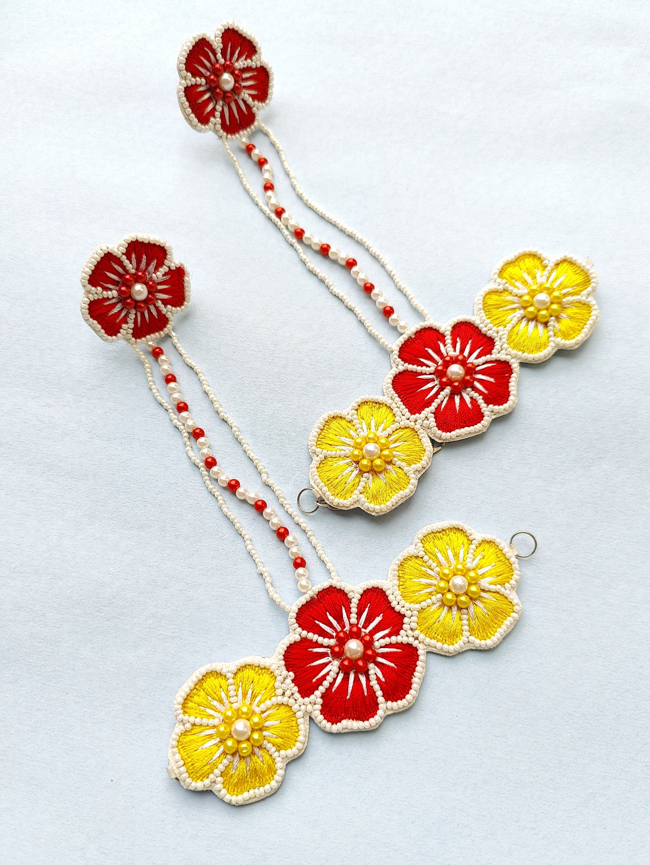 Blossom Hndmade Beaded Hathphool Set- Jewellery For Bridal Haldi Mehndi Ceremony