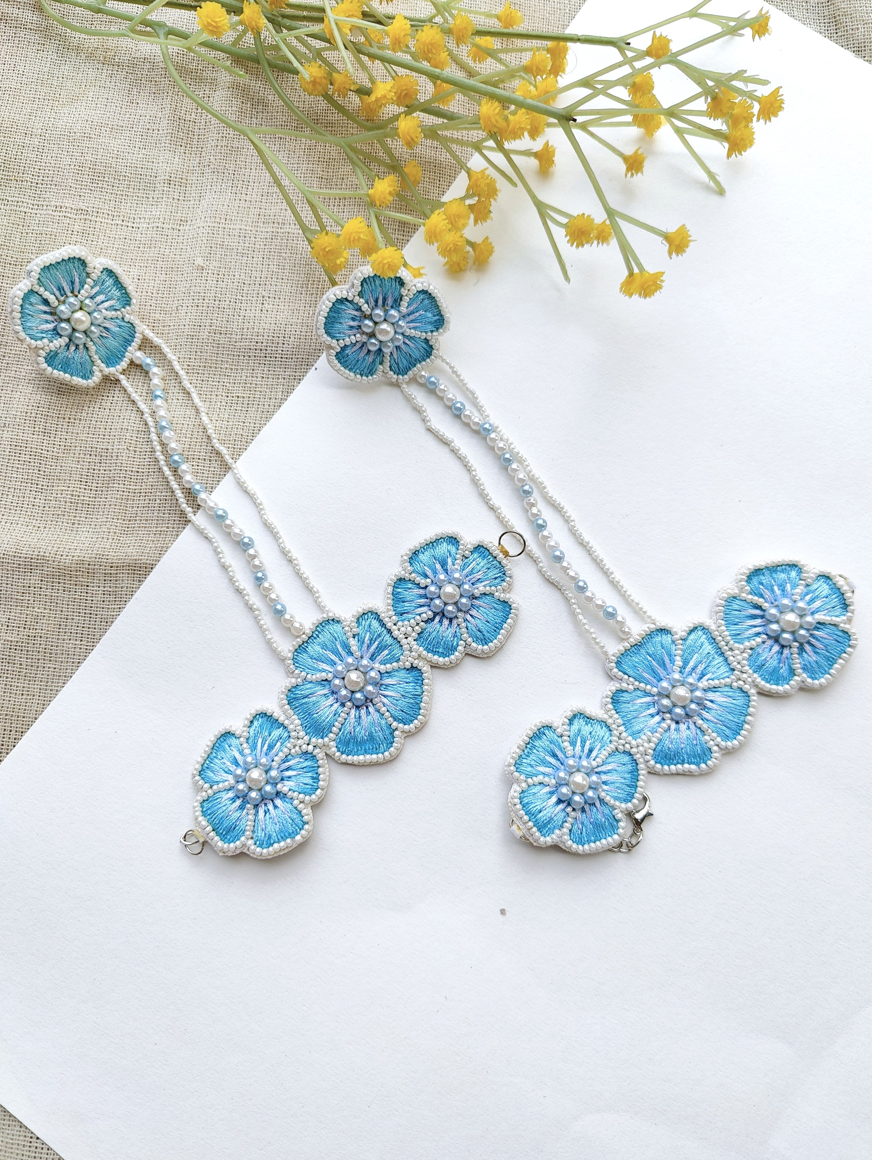 Blossom Hndmade Beaded Hathphool Set- Jewellery For Bridal Haldi Mehndi Ceremony