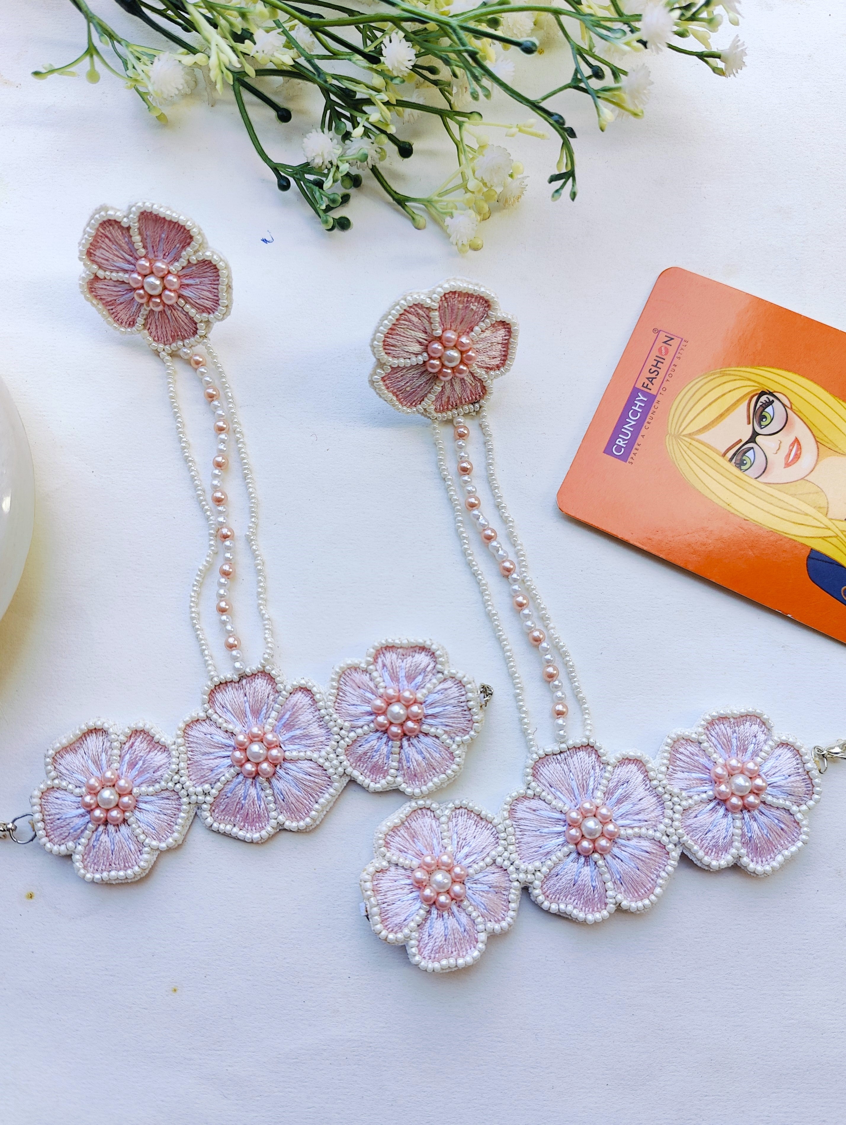 Blossom Hndmade Beaded Hathphool Set- Jewellery For Bridal Haldi Mehndi Ceremony