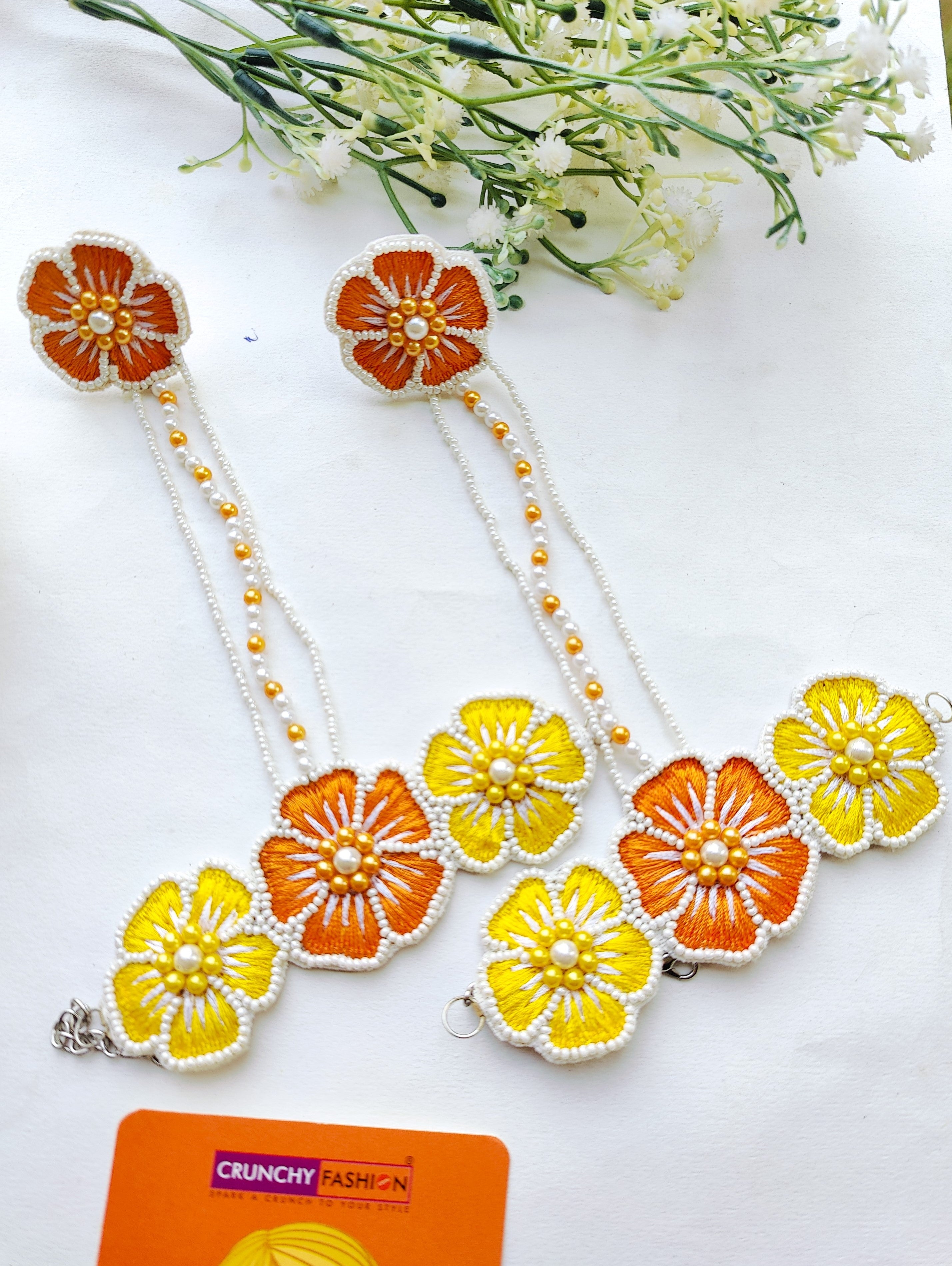 Blossom Hndmade Beaded Hathphool Set- Jewellery For Bridal Haldi Mehndi Ceremony