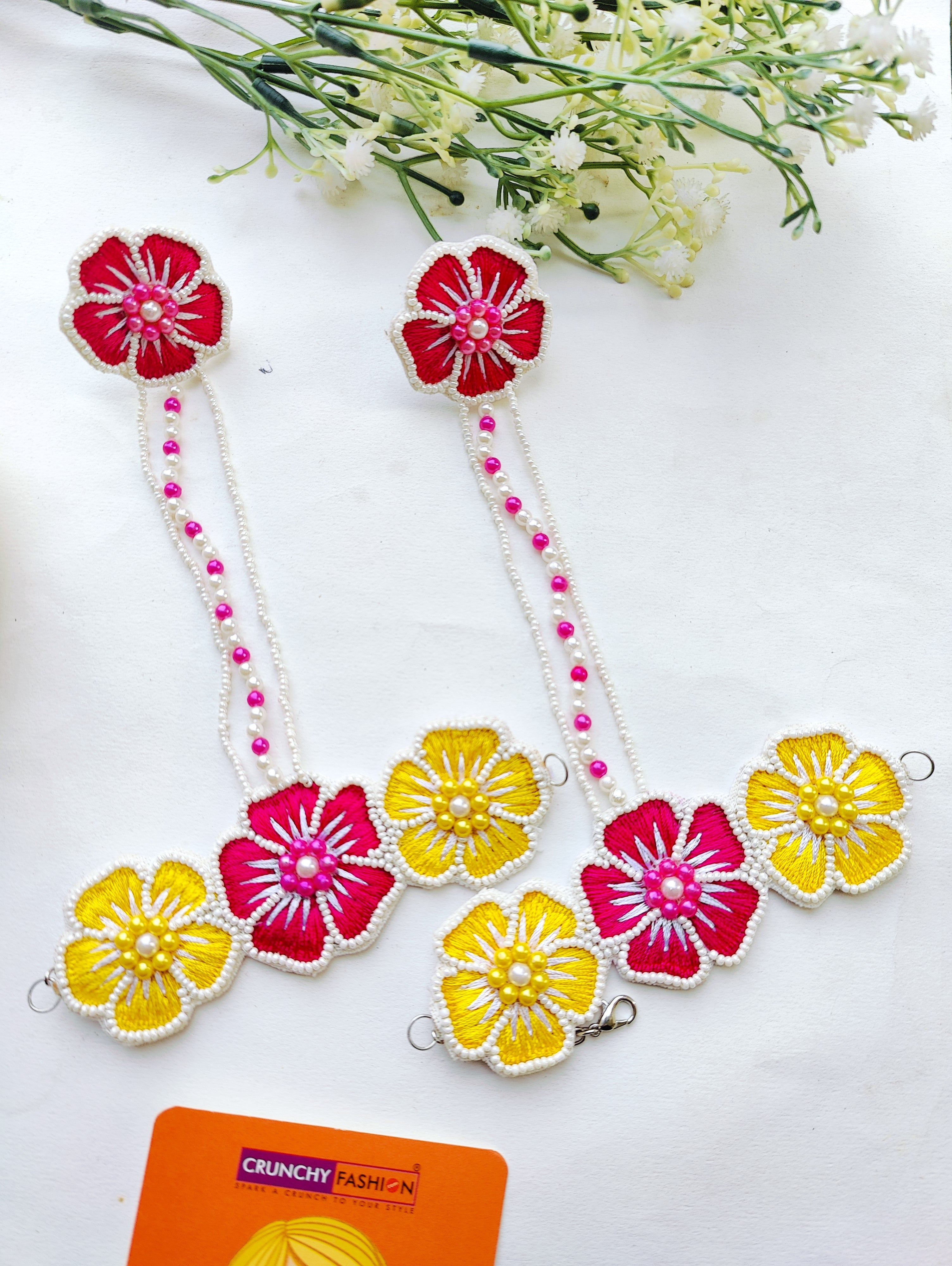 Blossom Hndmade Beaded Hathphool Set- Jewellery For Bridal Haldi Mehndi Ceremony