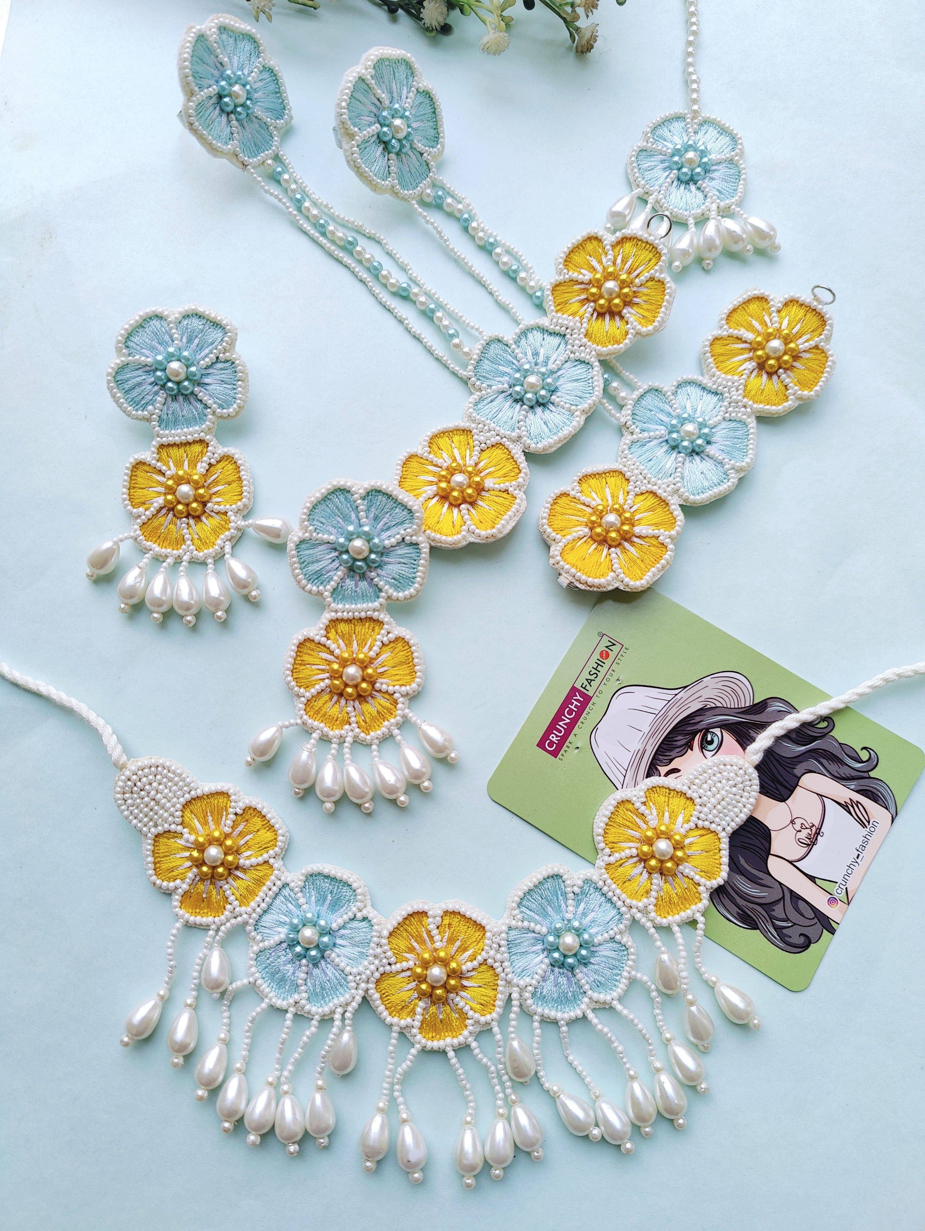 Blossom 2.0: Pink Floral Haldi Mehndi Jewellery Set for Brides