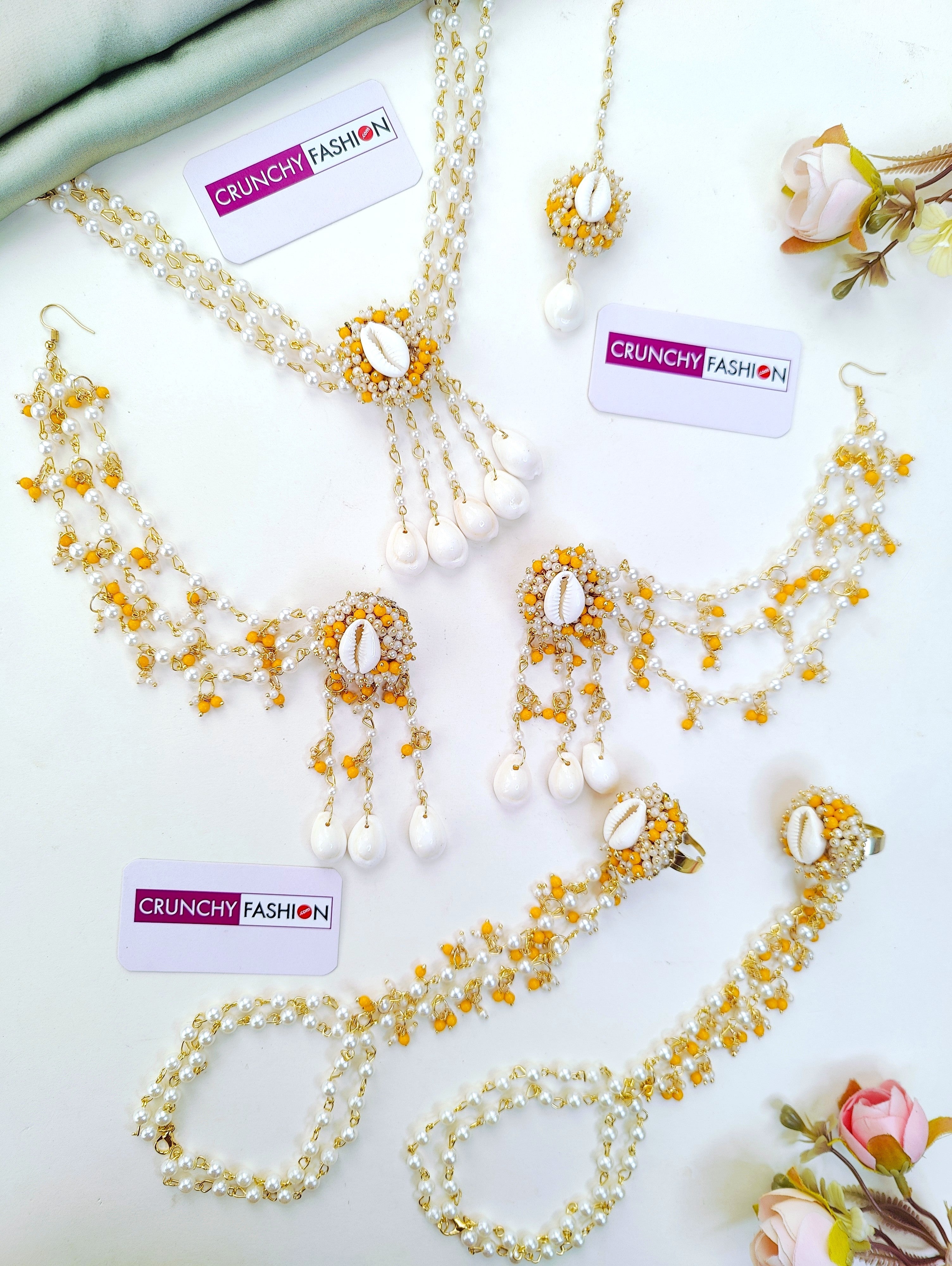 Pearl And Cowrie Shell  Haldi-Mehndi Jewellery for Brides